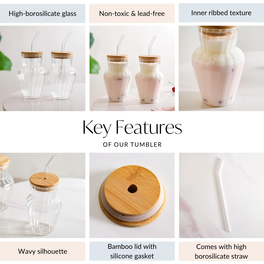 Milkshake Glass Tumbler With Lid And Straw Set Of 2 450ml - Image 4