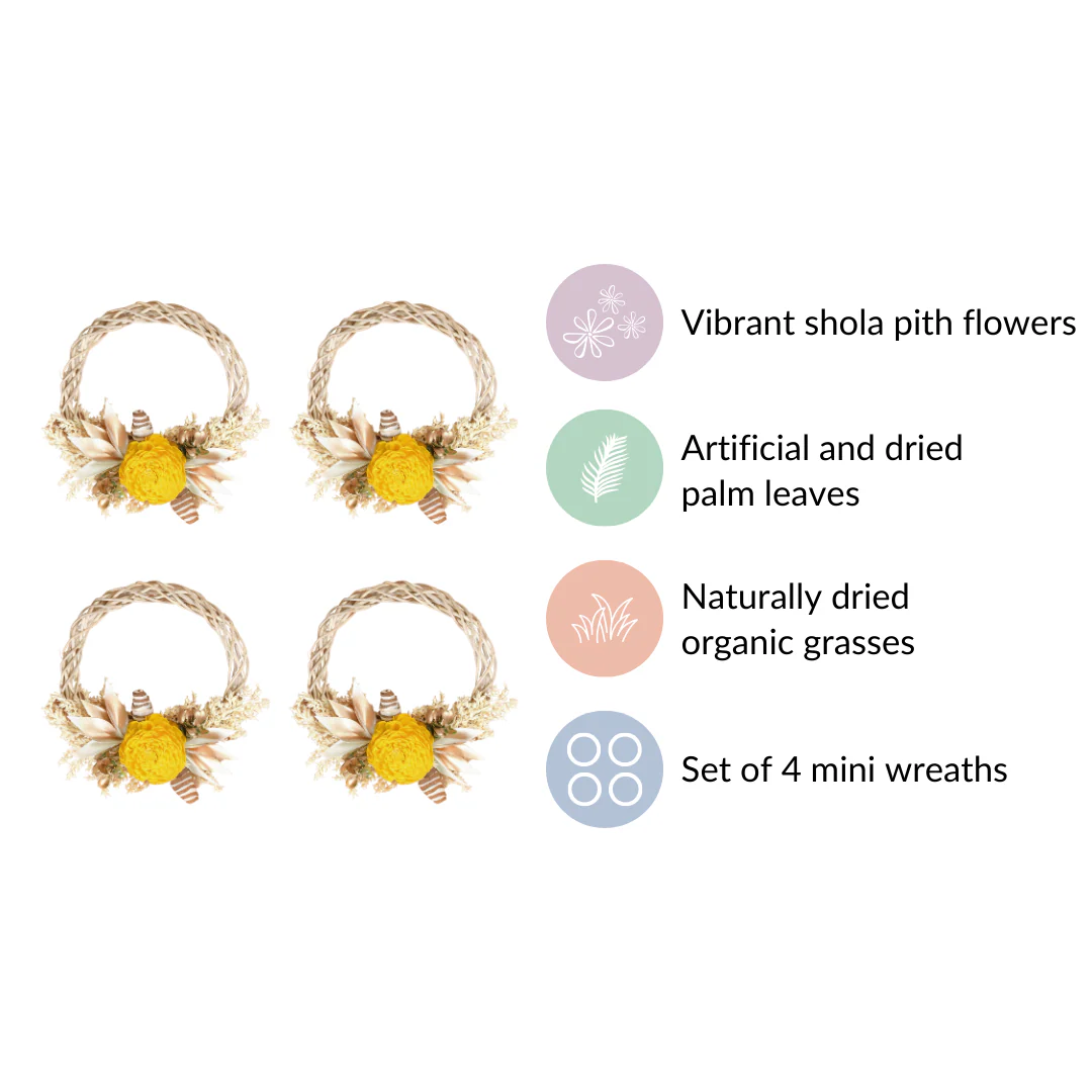 Mini Floral Garland Wreath For Wall Decor Set Of 4 - Image 5