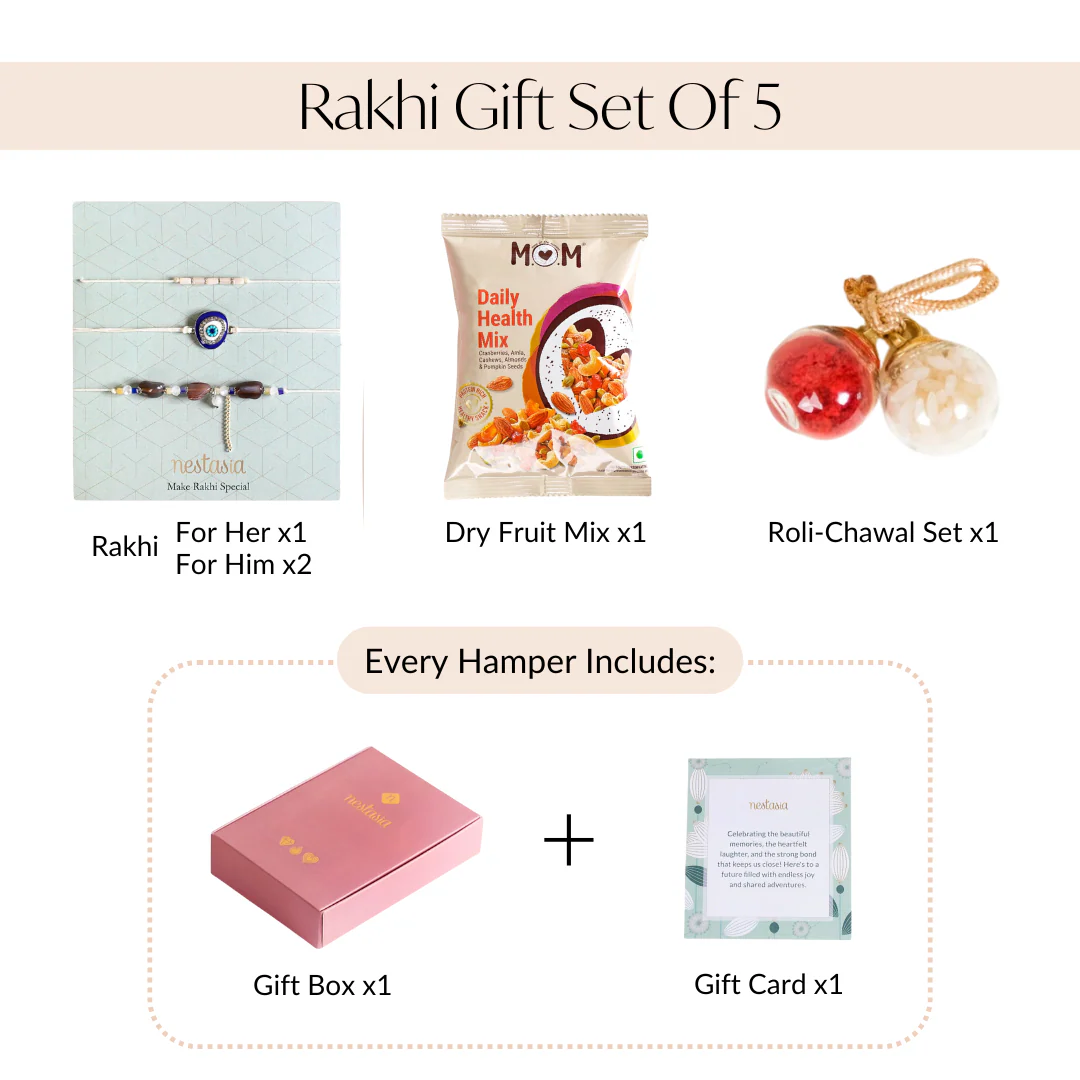 Minimal Evil Eye Rakhi Gift Set Of 5 With Box And Card - Image 4