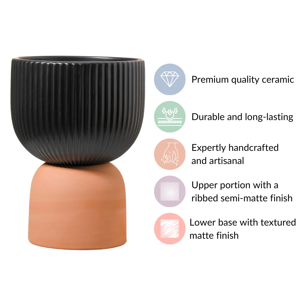 Minimalist Black Ribbed Pedestal Vase - Image 6