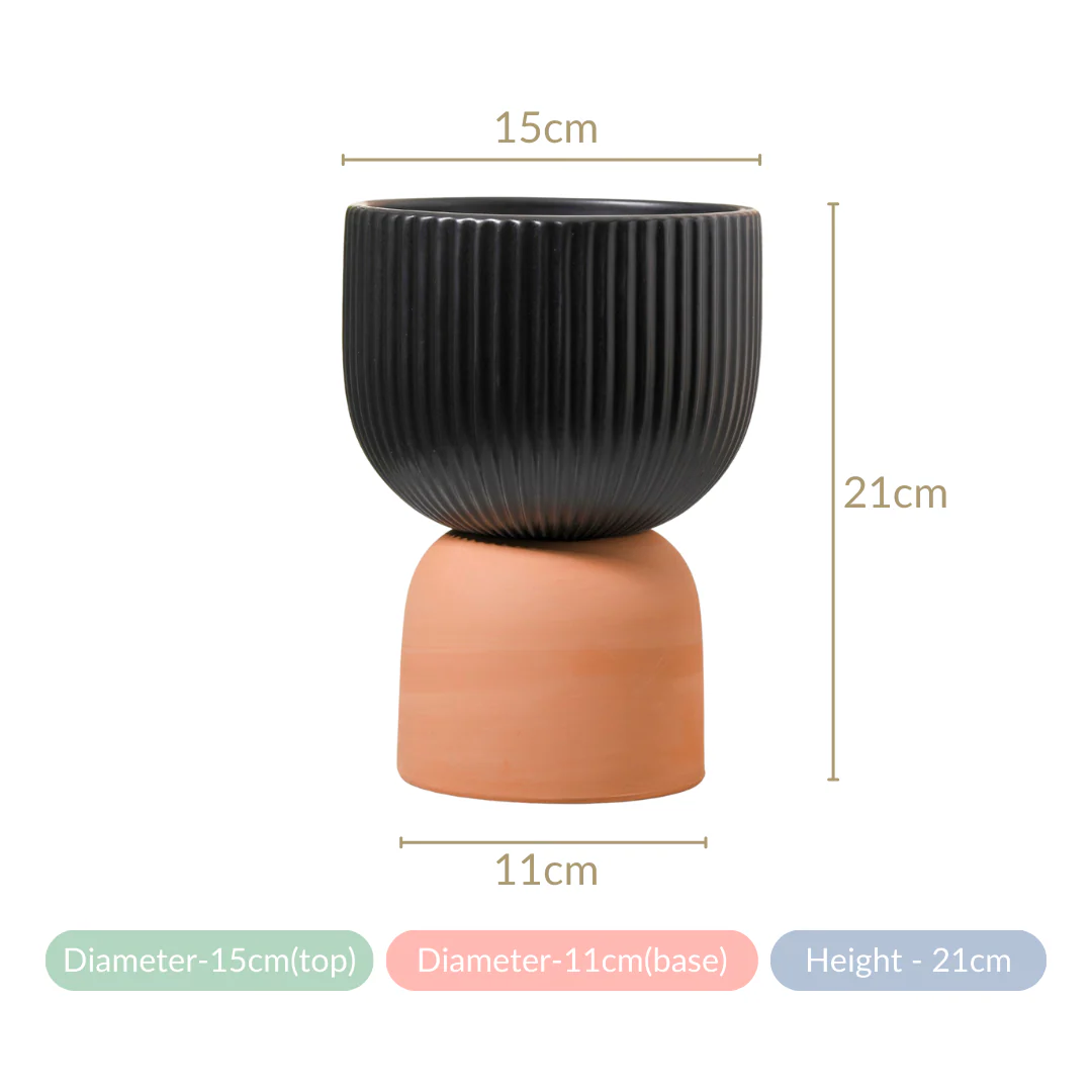 Minimalist Black Ribbed Pedestal Vase - Image 8