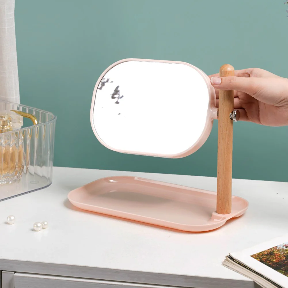Minimalist Double Sided Stand Mirror With Tray Pink - Image 2