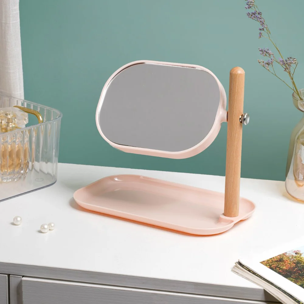Minimalist Double Sided Stand Mirror With Tray Pink - Image 4
