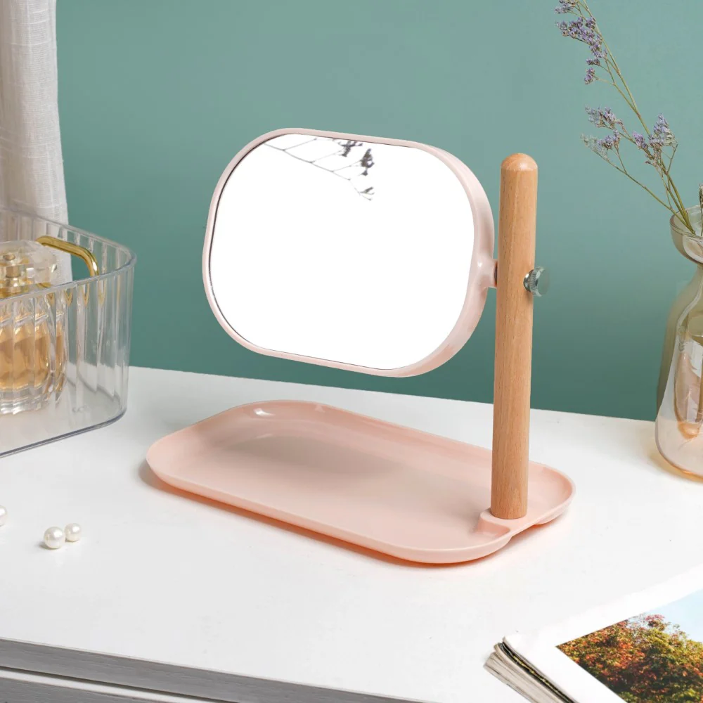 Minimalist Double Sided Stand Mirror With Tray Pink - Image 7