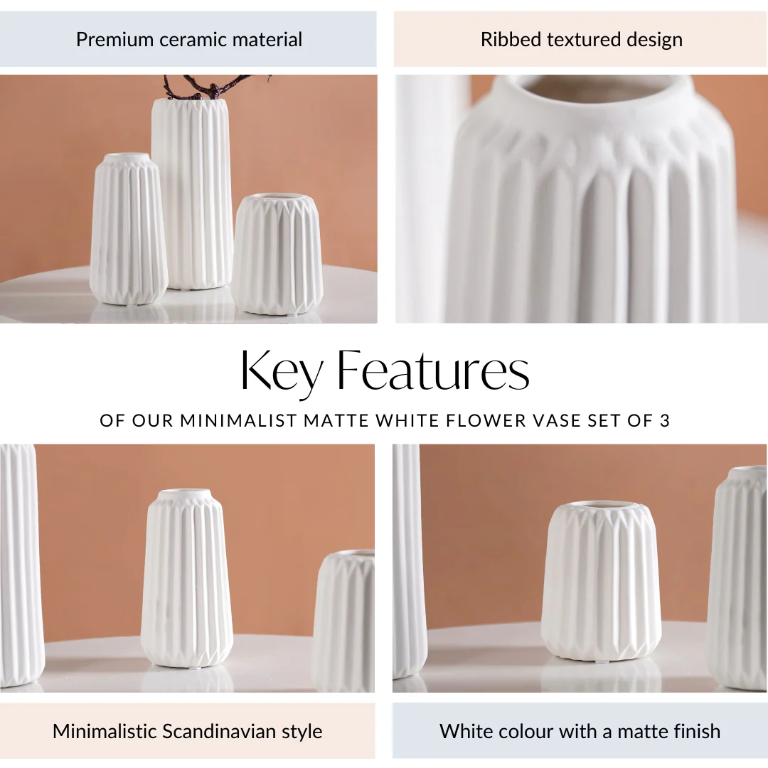 Minimalist Matte White Flower Vase Set Of 3 - Image 5