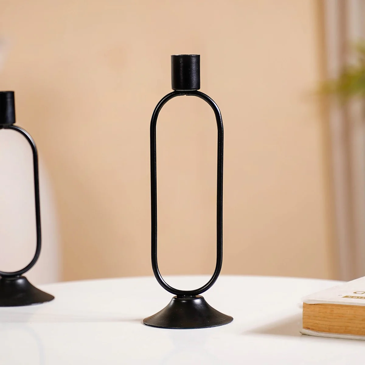 Minimalist Metal Taper Candle Holder Set of 2 Black - Image 3