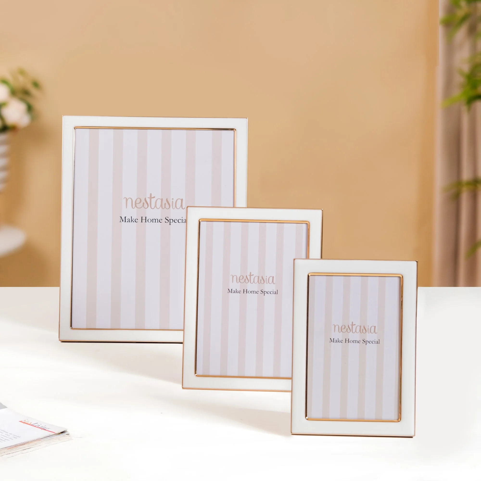 Minimalist Rectangle Photo Frame Set Of 3 White Gold - Image 2