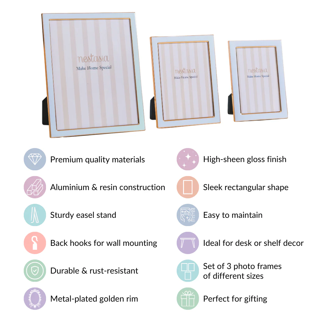Minimalist Rectangle Photo Frame Set Of 3 White Gold - Image 6