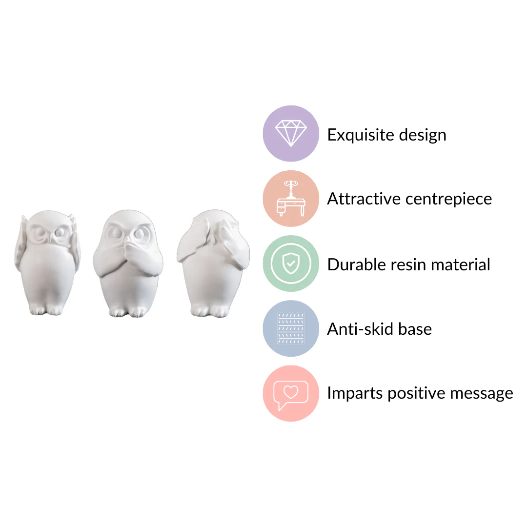 Minimalist Wise Owls Showpiece White Set Of 3 - Image 4