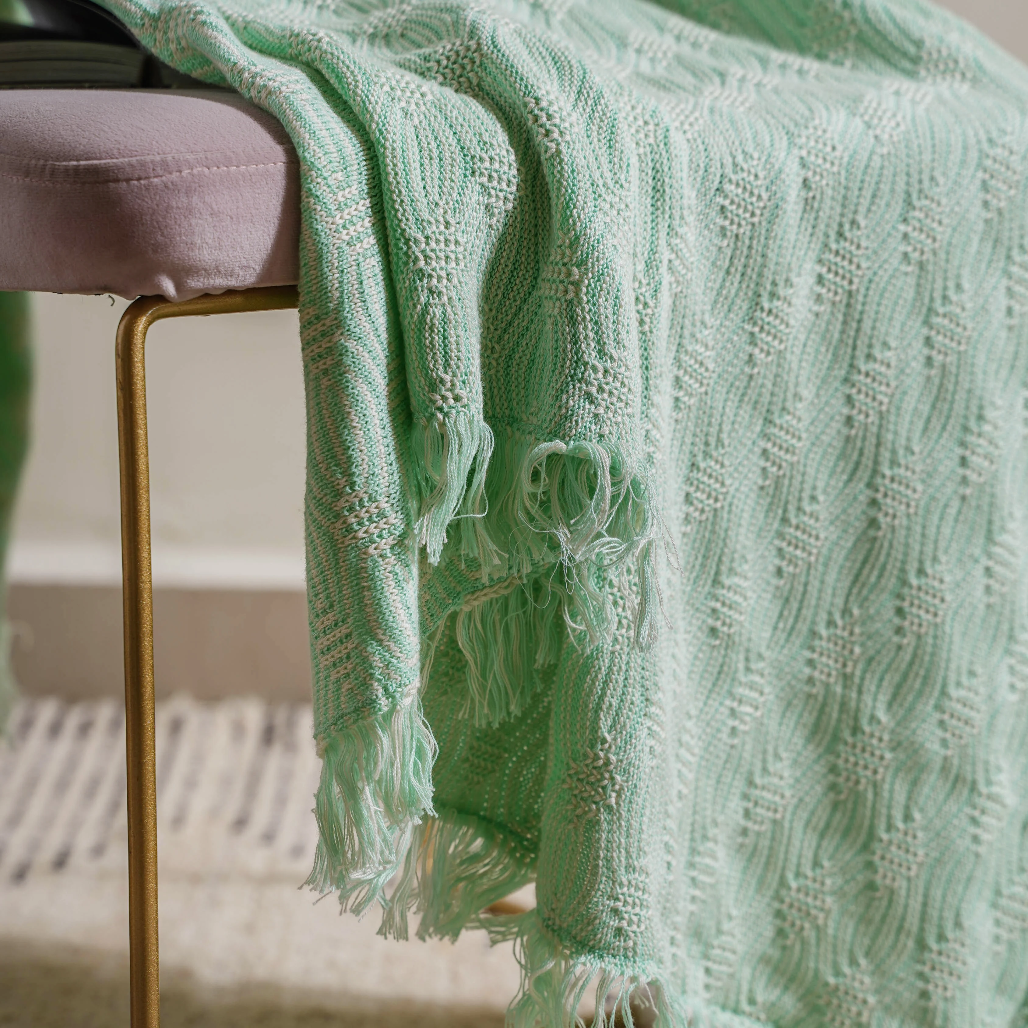 Mint And White Textured Throw - Image 5