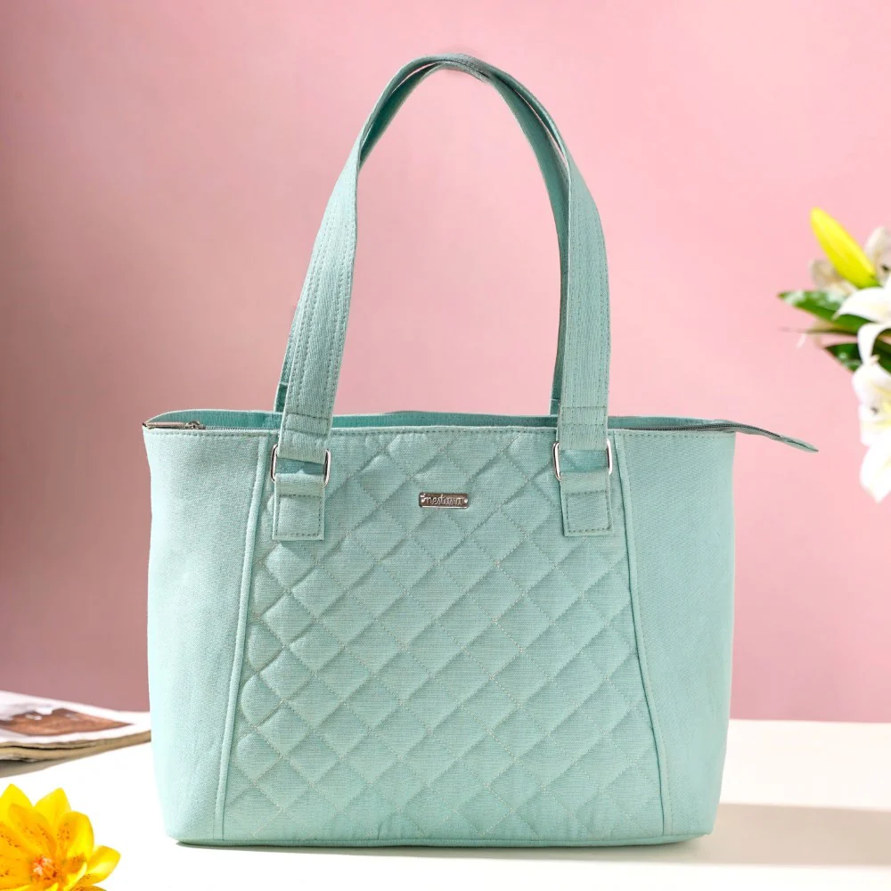 Mint Canvas Quilted Tote Bag - Image 7