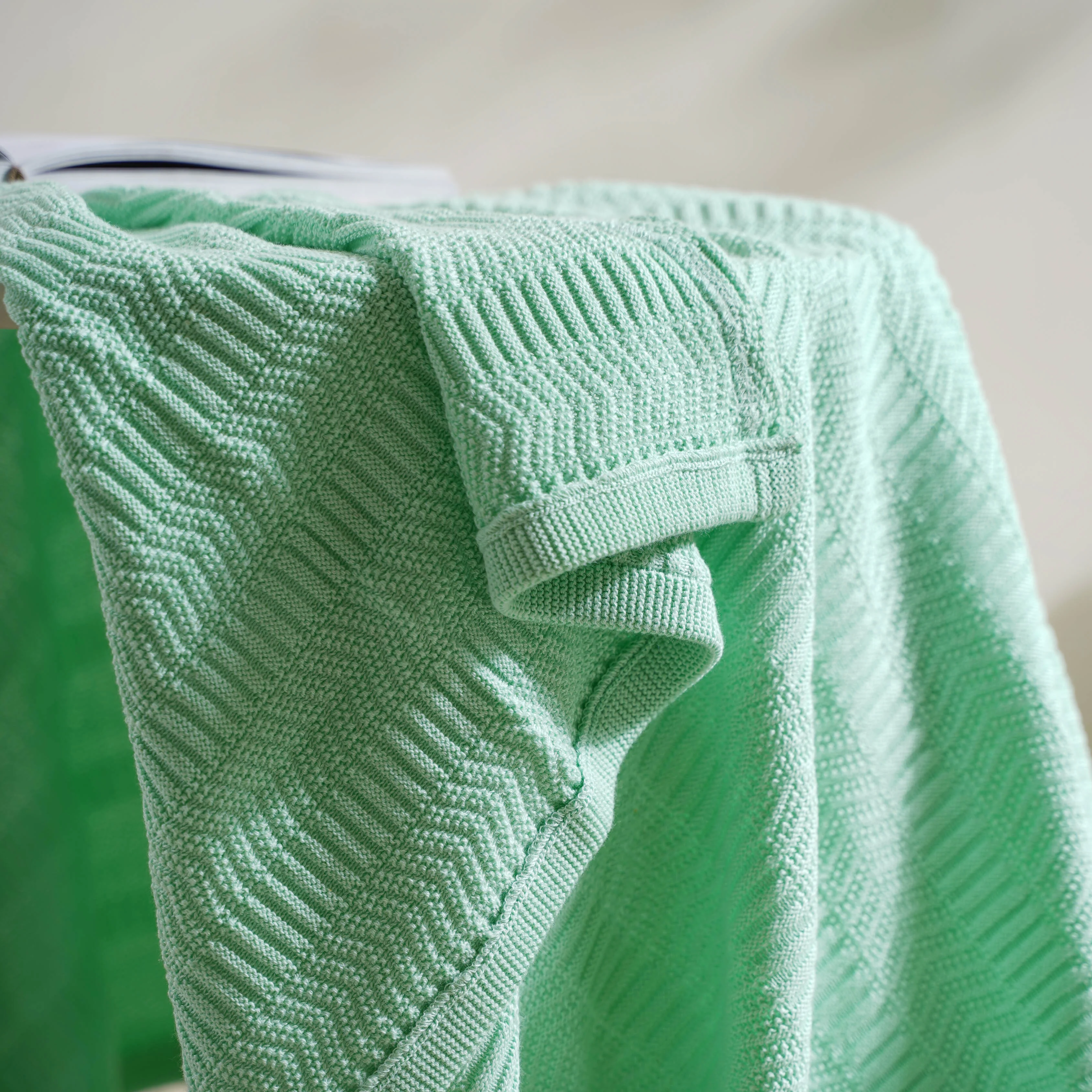Mint Chevron Knitted Throw