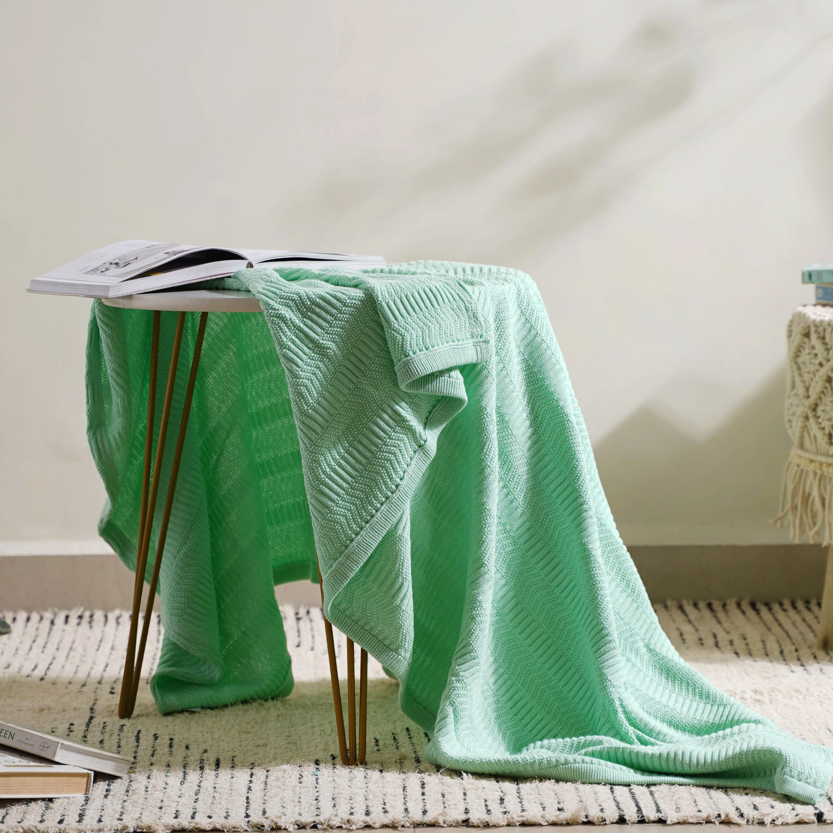 Mint Chevron Knitted Throw - Image 2