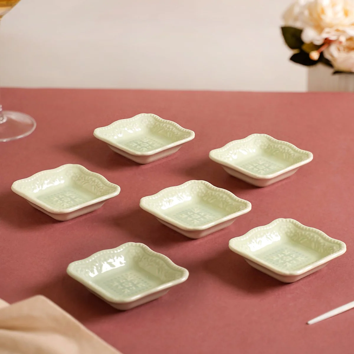 Mint Green Mini Square Dessert Dish Set Of 6 3" x 3" - Image 2