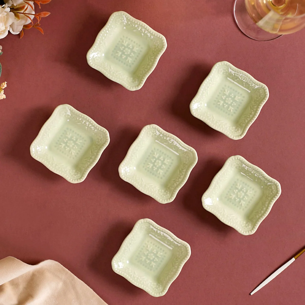 Mint Green Mini Square Dessert Dish Set Of 6 3" x 3" - Image 3