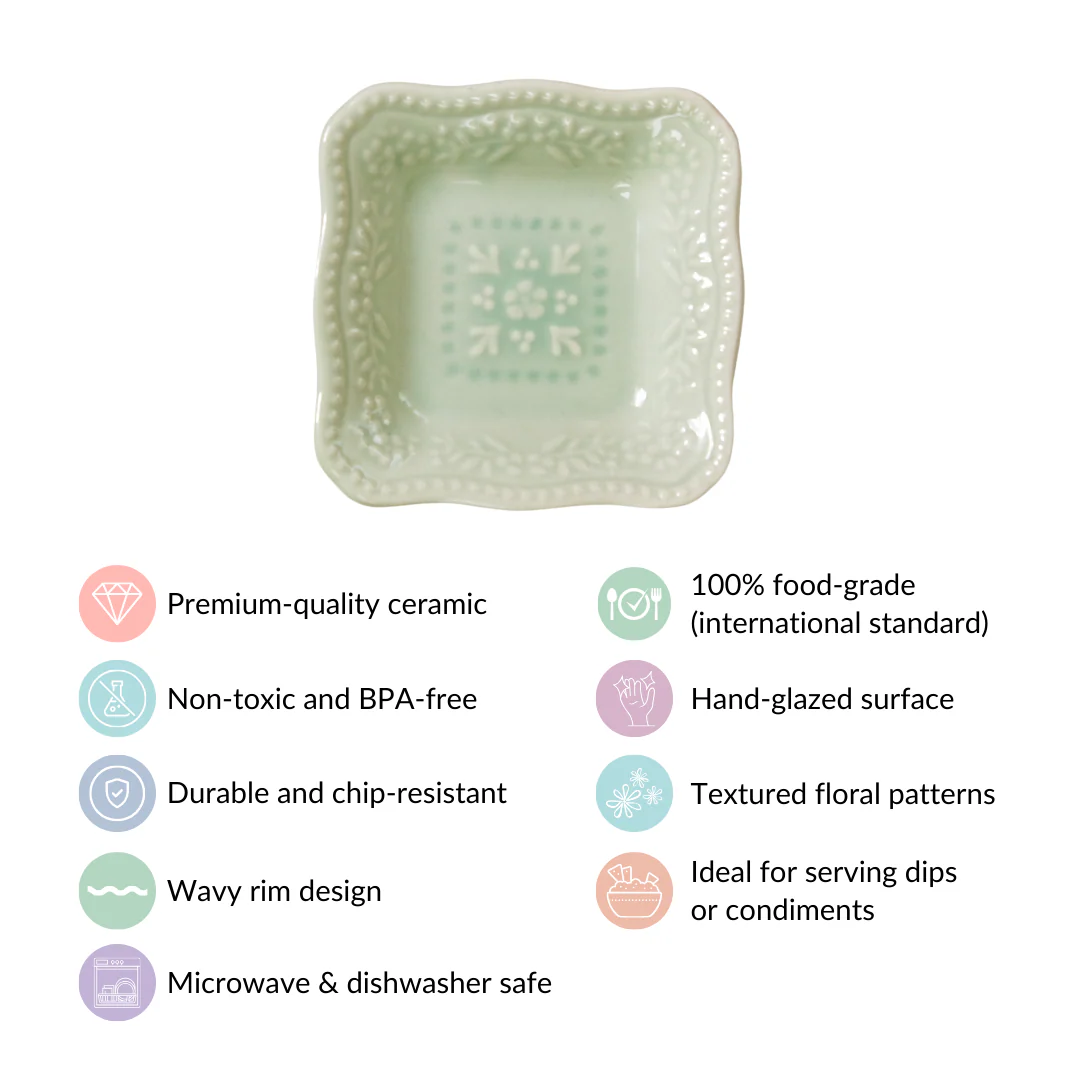 Mint Green Mini Square Dessert Dish Set Of 6 3" x 3" - Image 4