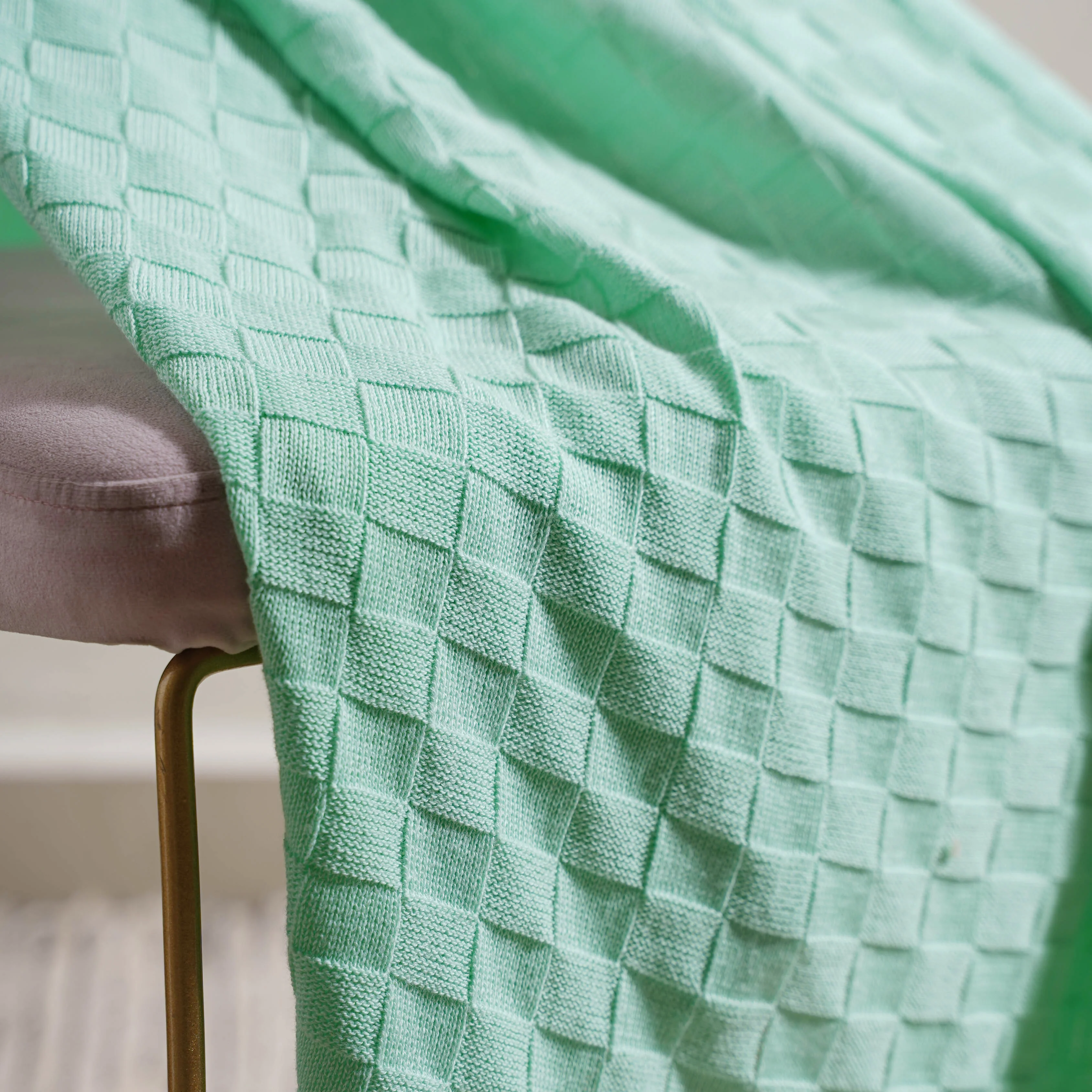 Mint Ribbed Knitted Throw - Image 4