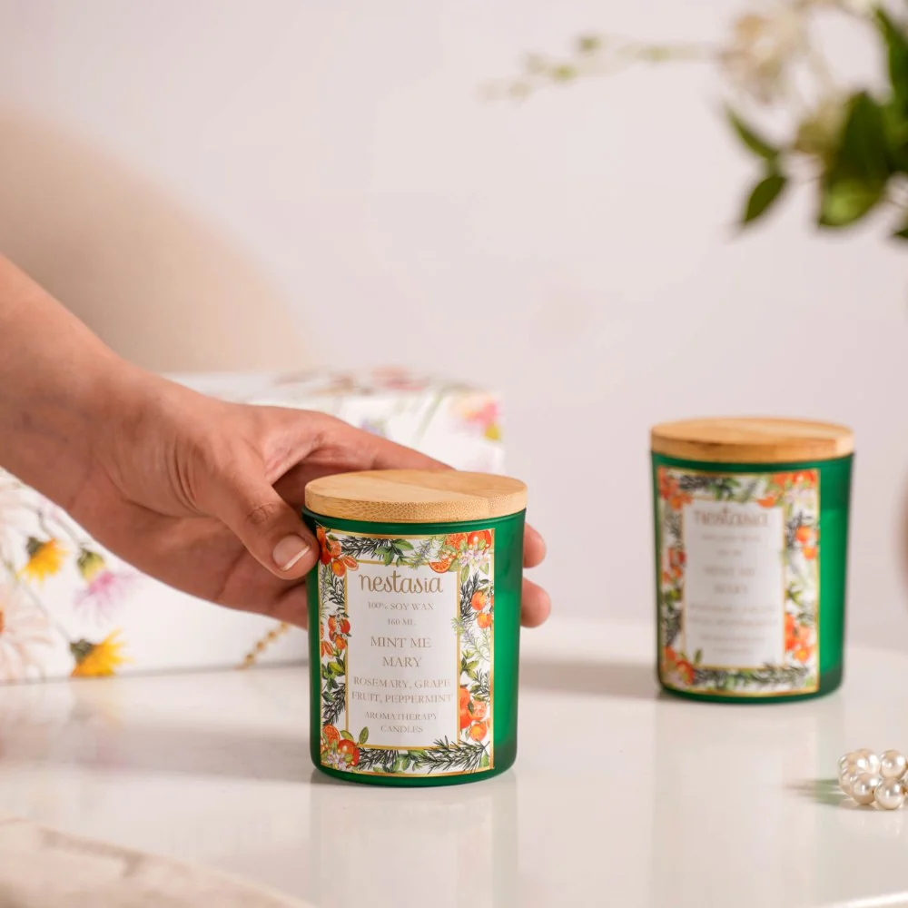 Mint Rosemary Scented Candle Jar With Lid Set Of 2 - Image 2