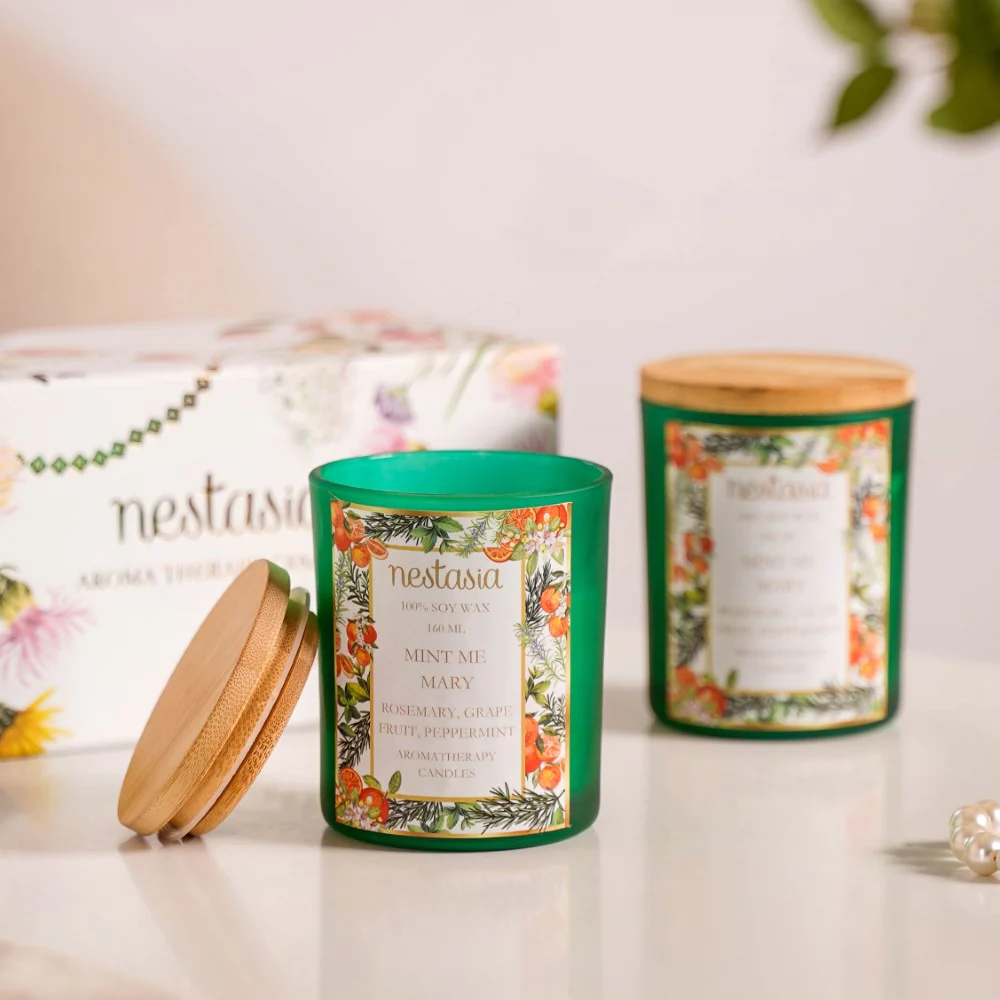 Mint Rosemary Scented Candle Jar With Lid Set Of 2 - Image 3