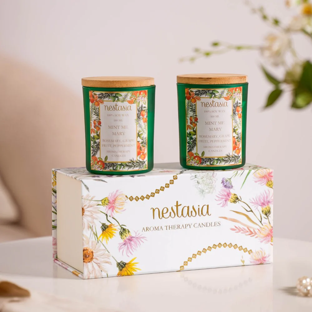 Mint Rosemary Scented Candle Jar With Lid Set Of 2 - Image 4
