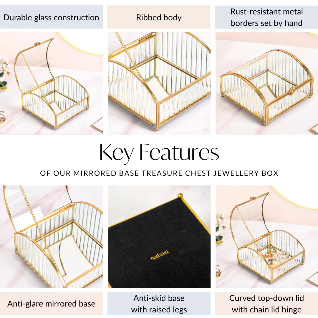 Mirrored Glass Treasure Chest Jewellery Box - Image 5