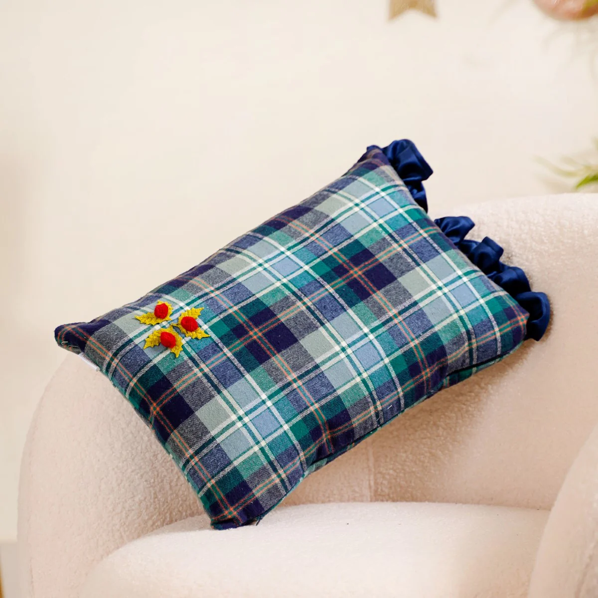 Mistletoe Blue Throw Pillow Cover 18x12 Inch - Image 2