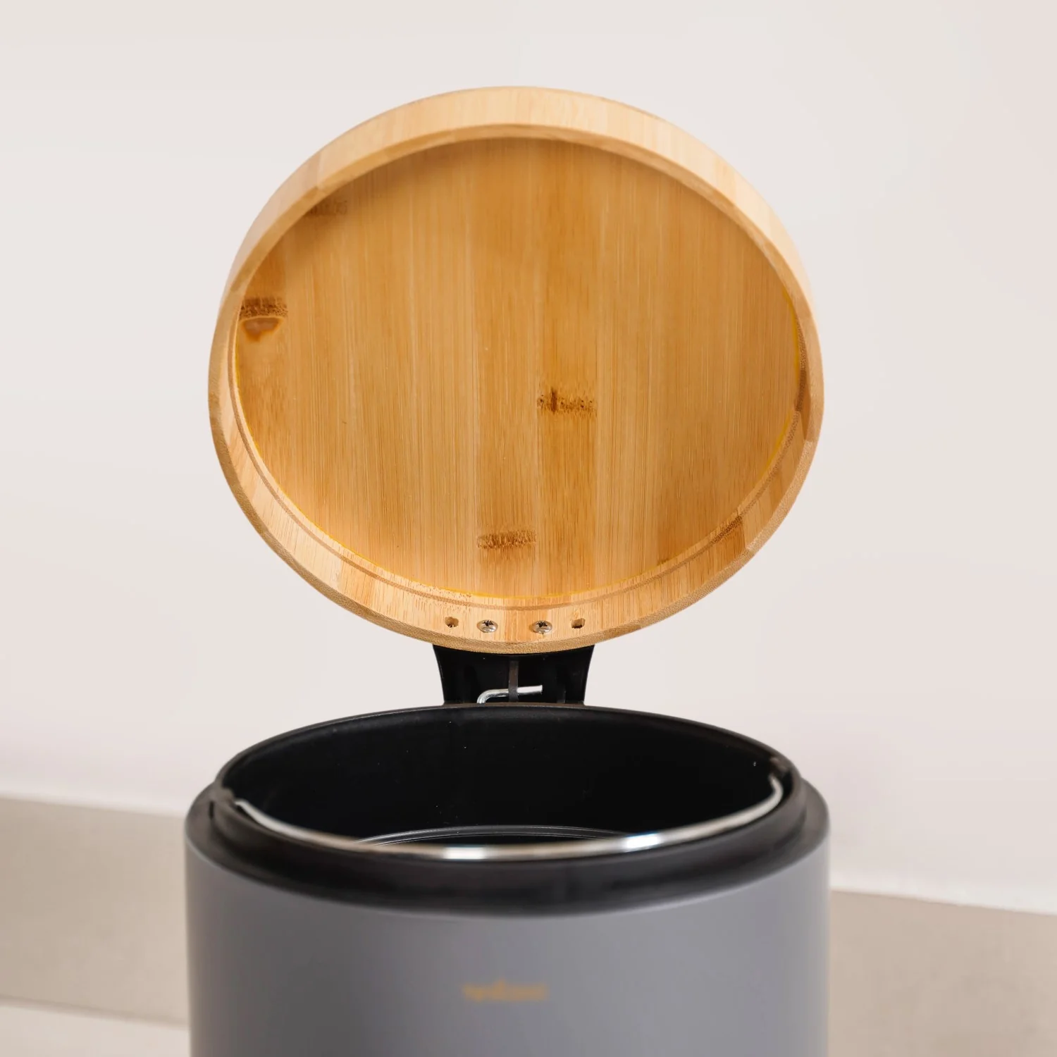 Modbin Bamboo Lid Metal Dustbin Grey 3000ml - Image 7