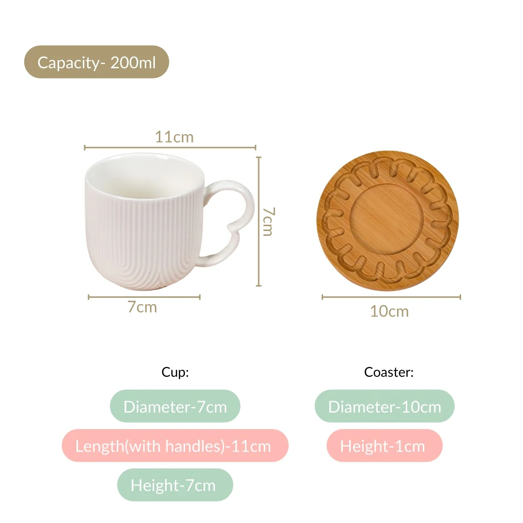 Modern Art Deco Ceramic Cup Set Of 6 With Coasters 200ml - Image 5