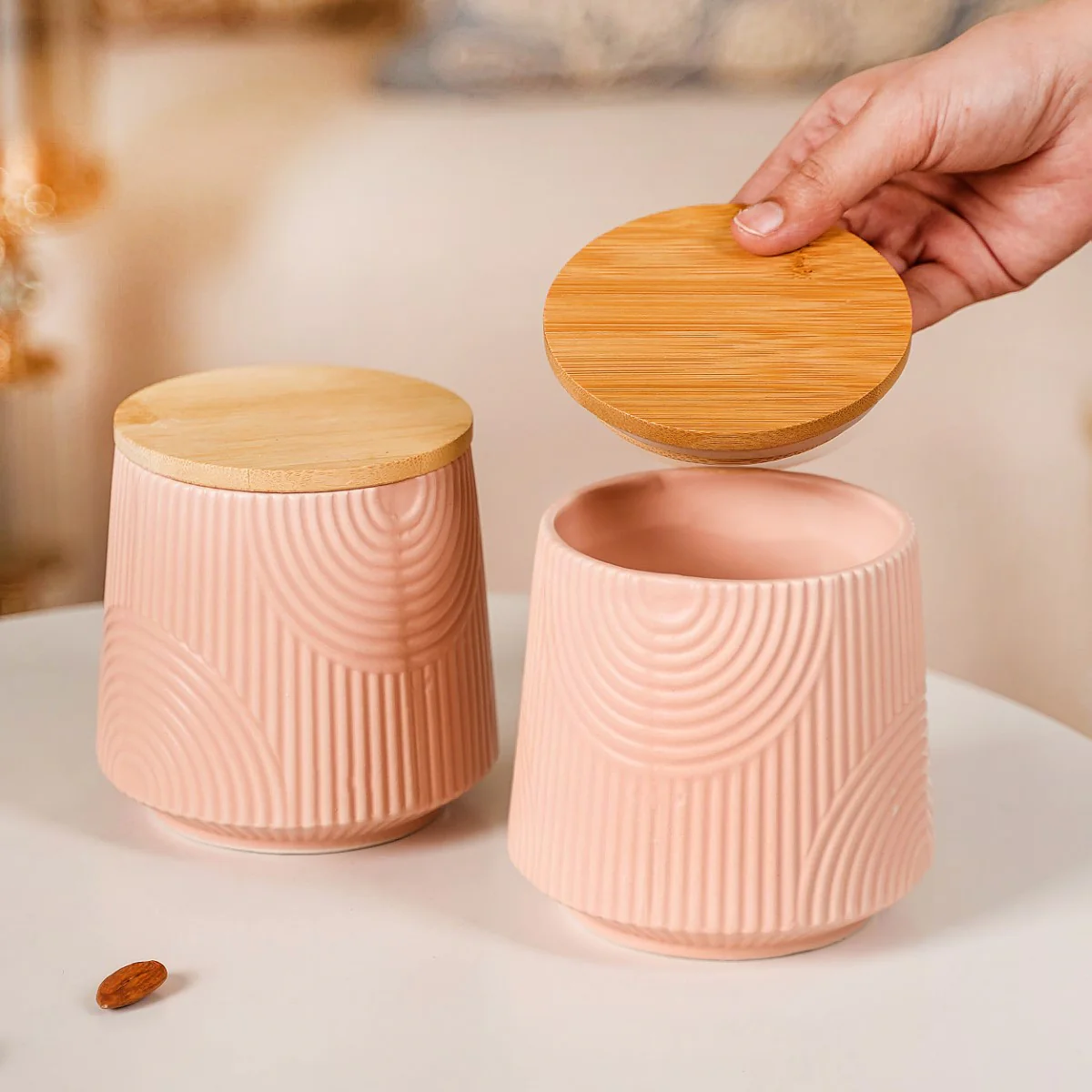 Modern Ceramic Storage Jar With Lid Set of 2 - Image 2