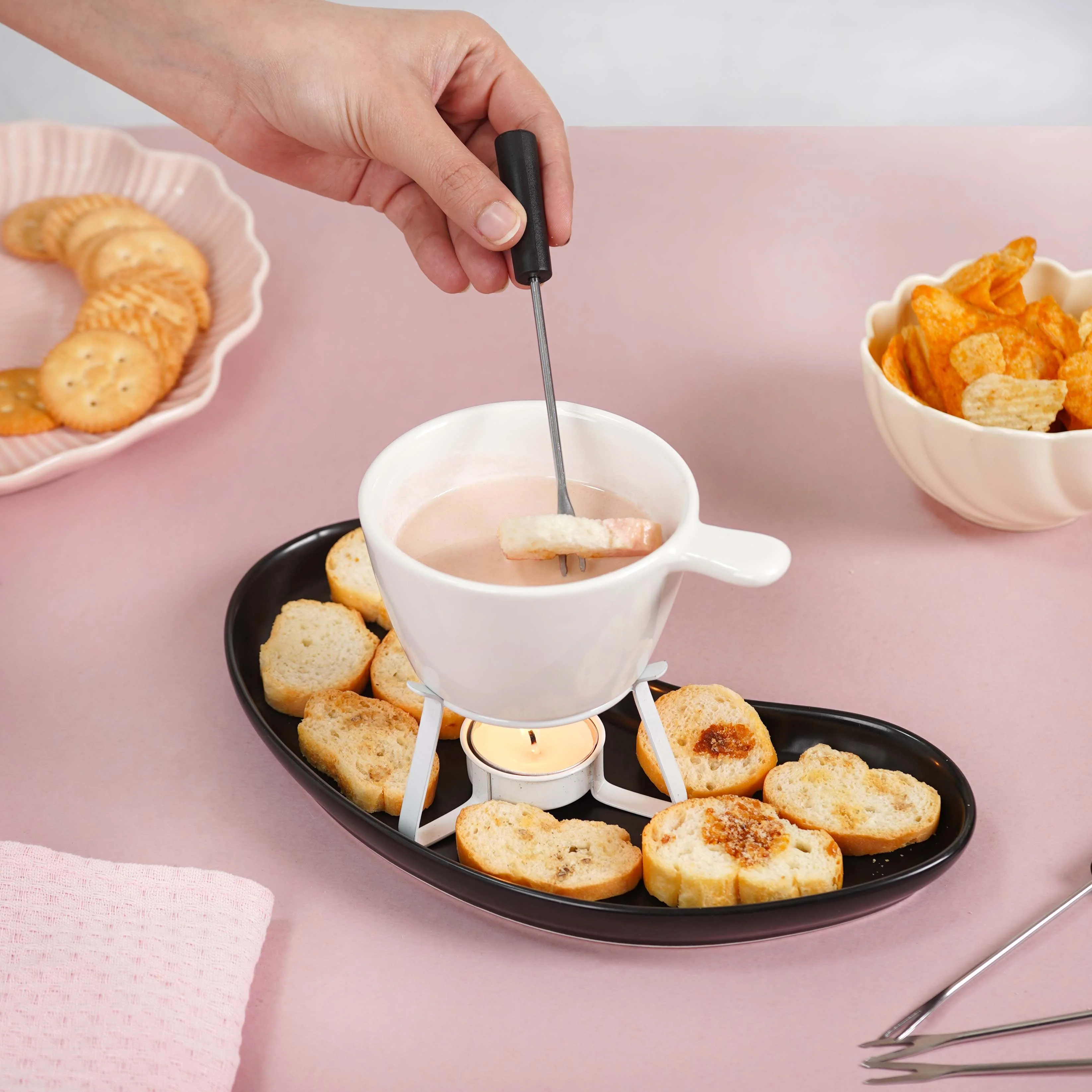 Modern Cheese Fondue Set With Dip Skewers And Plate - Image 2