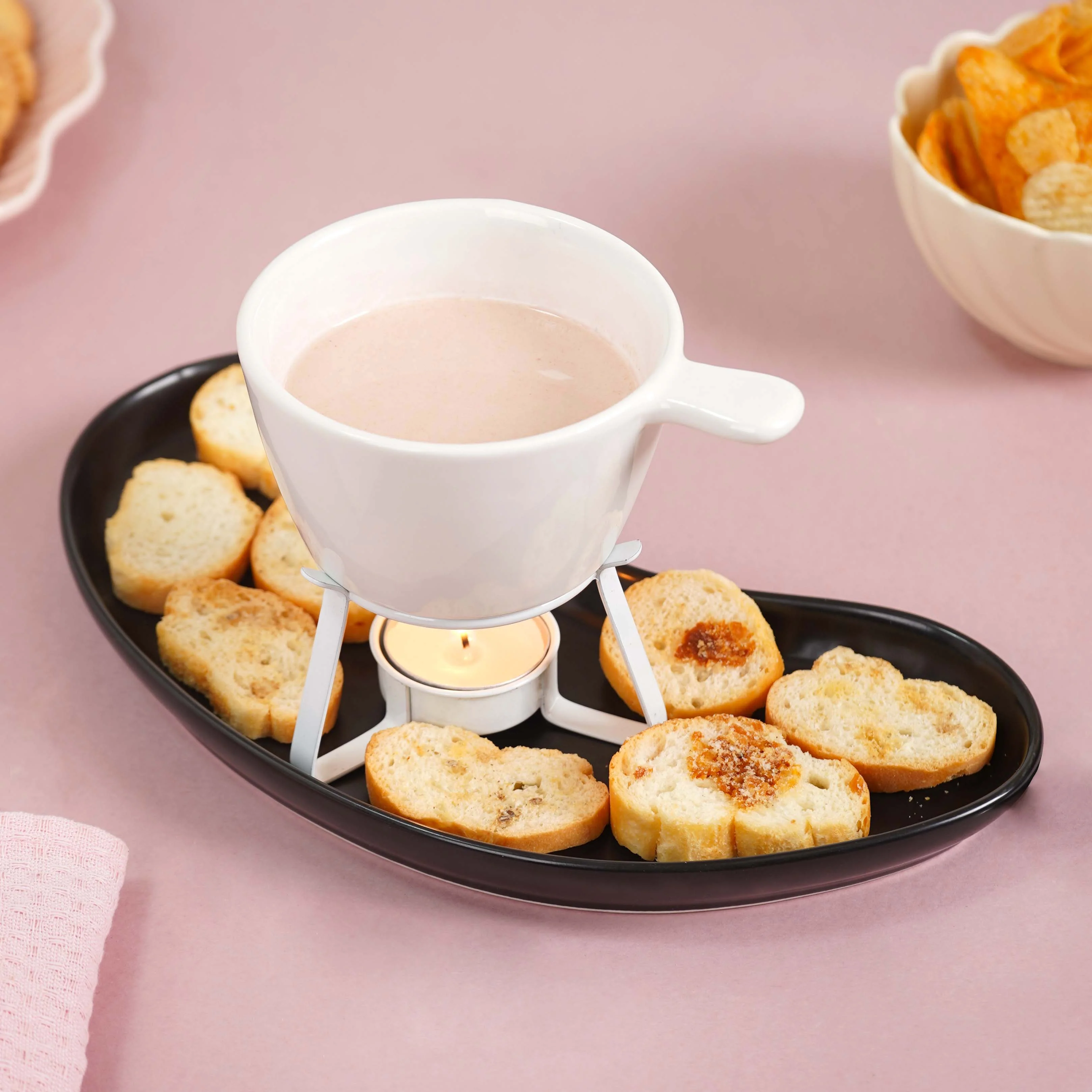 Modern Cheese Fondue Set With Dip Skewers And Plate - Image 6