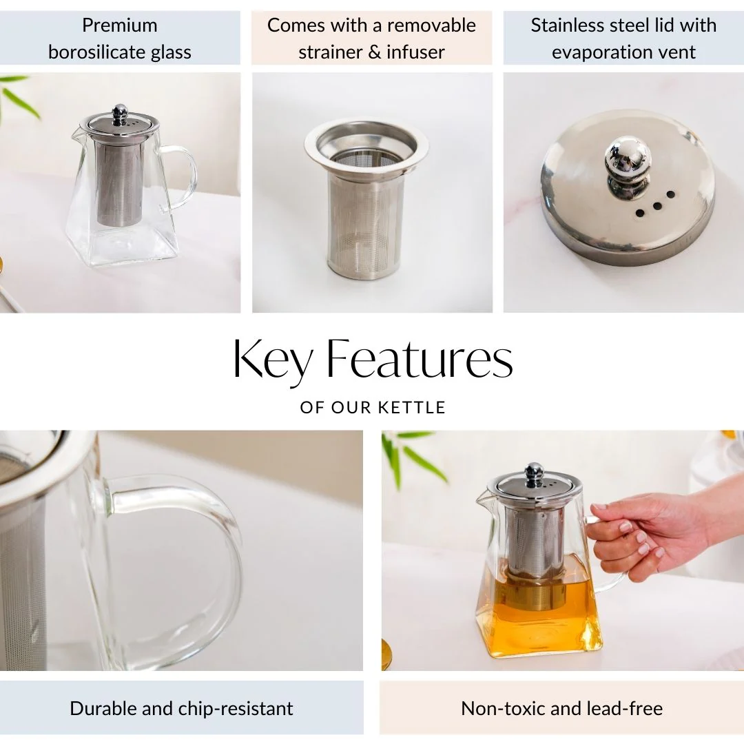 Modern Flame Safe Glass Kettle With Strainer 850ml - Image 4