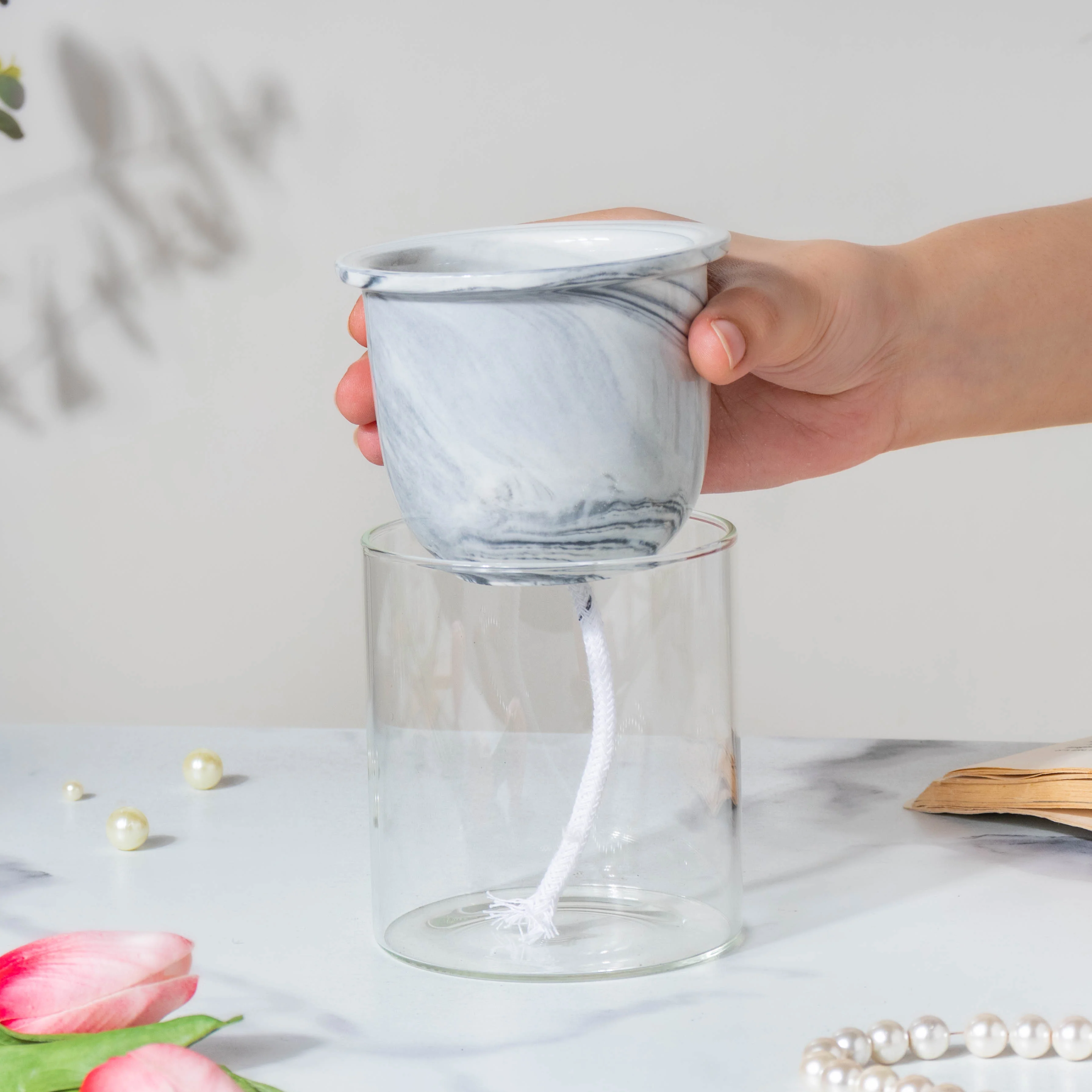 Modern Grey Ceramic Planter With Glass Stand - Image 2