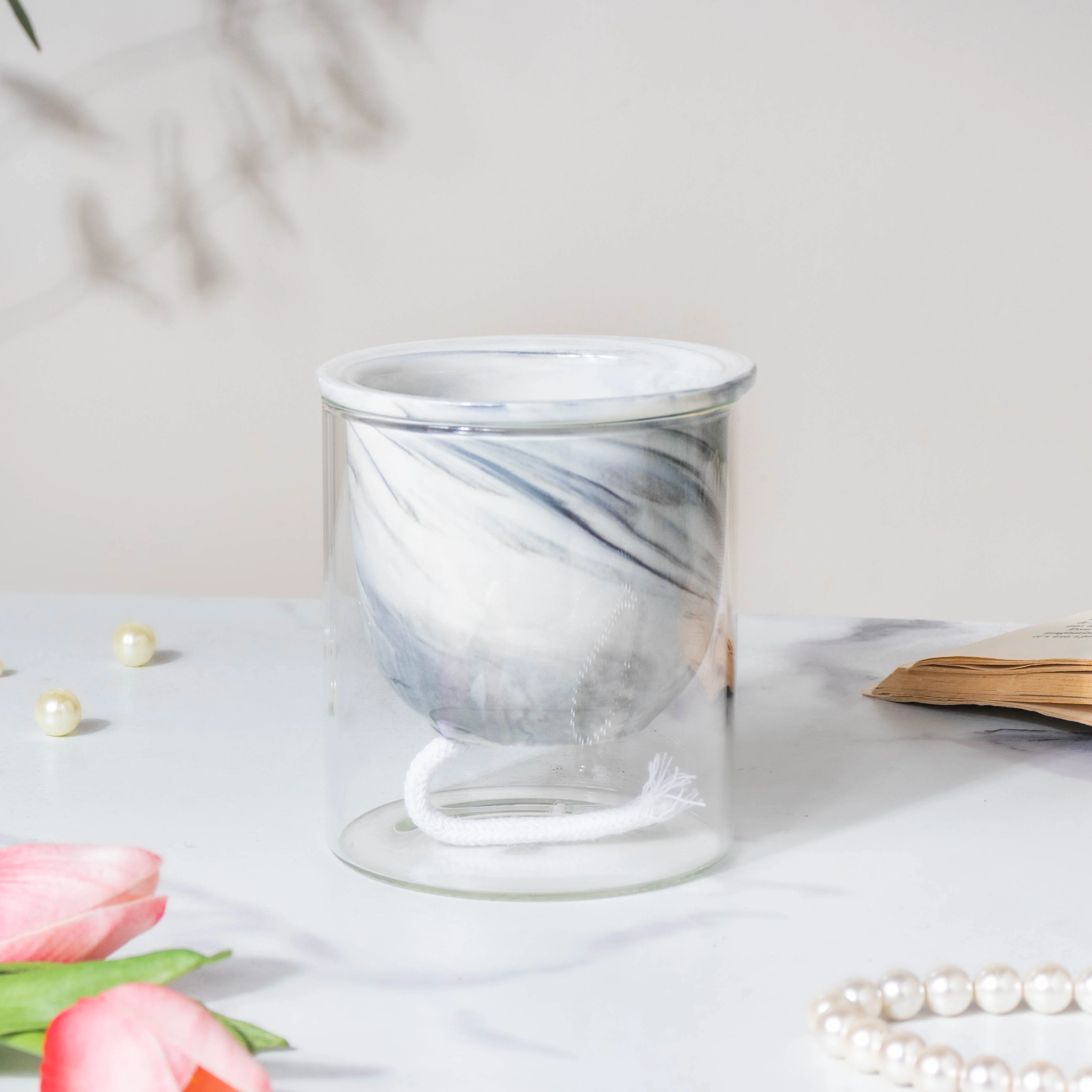 Modern Grey Ceramic Planter With Glass Stand - Image 3