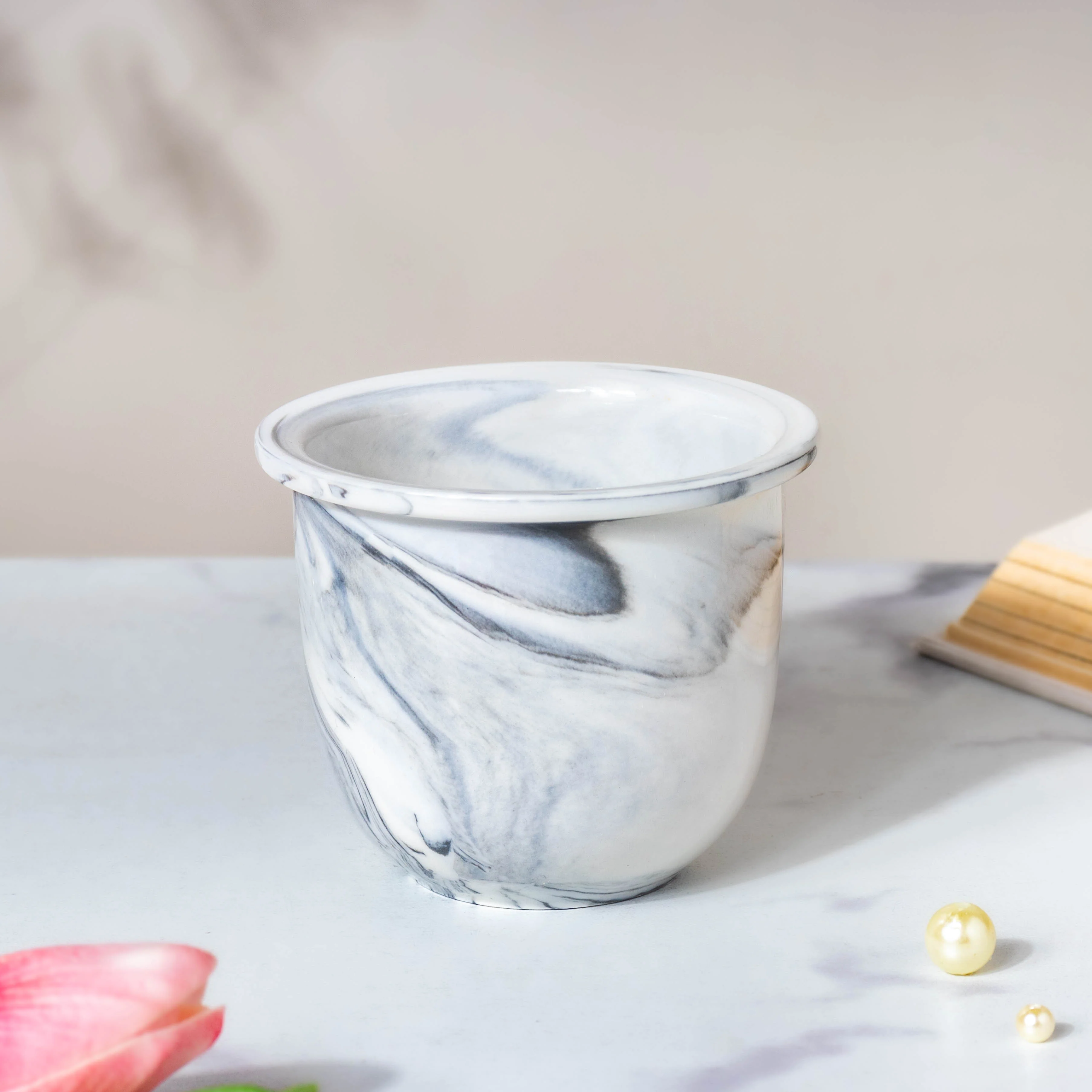 Modern Grey Ceramic Planter With Glass Stand - Image 5