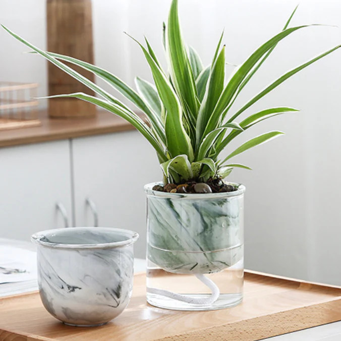 Modern Grey Ceramic Planter With Glass Stand - Image 7