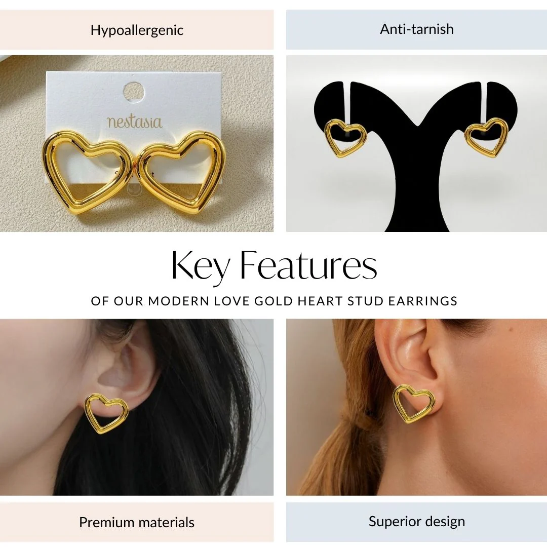 Modern Love Gold Heart Stud Earrings - Image 4