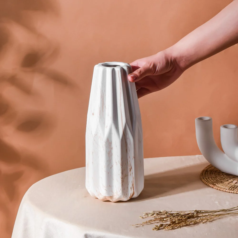 Modern Marble Pattern Ceramic Vase For Home White - Image 2