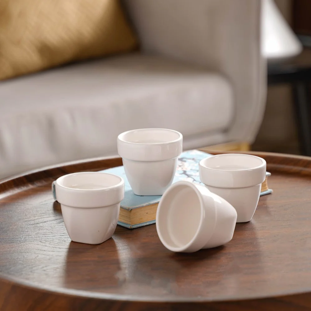 Modern Mini Pot For Decor White Set of 4 - Image 3