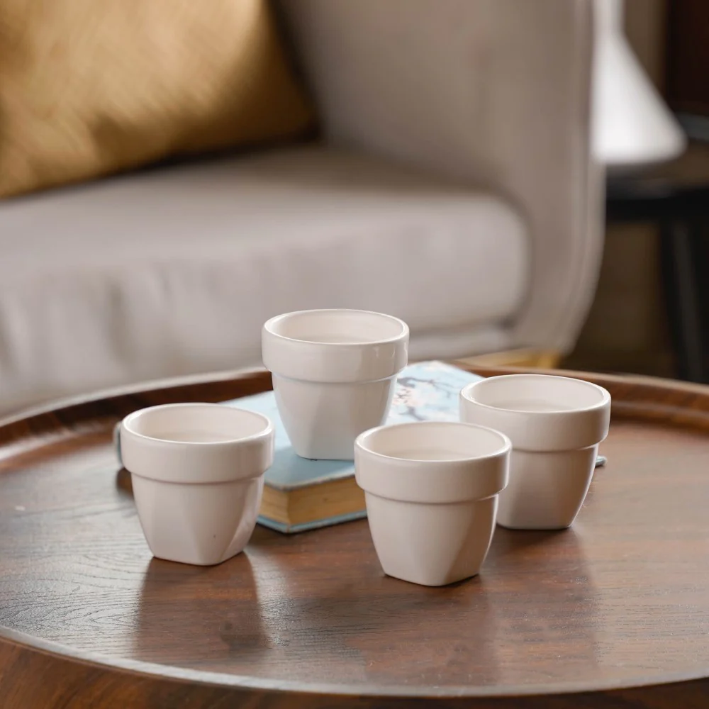 Modern Mini Pot For Decor White Set of 4 - Image 6