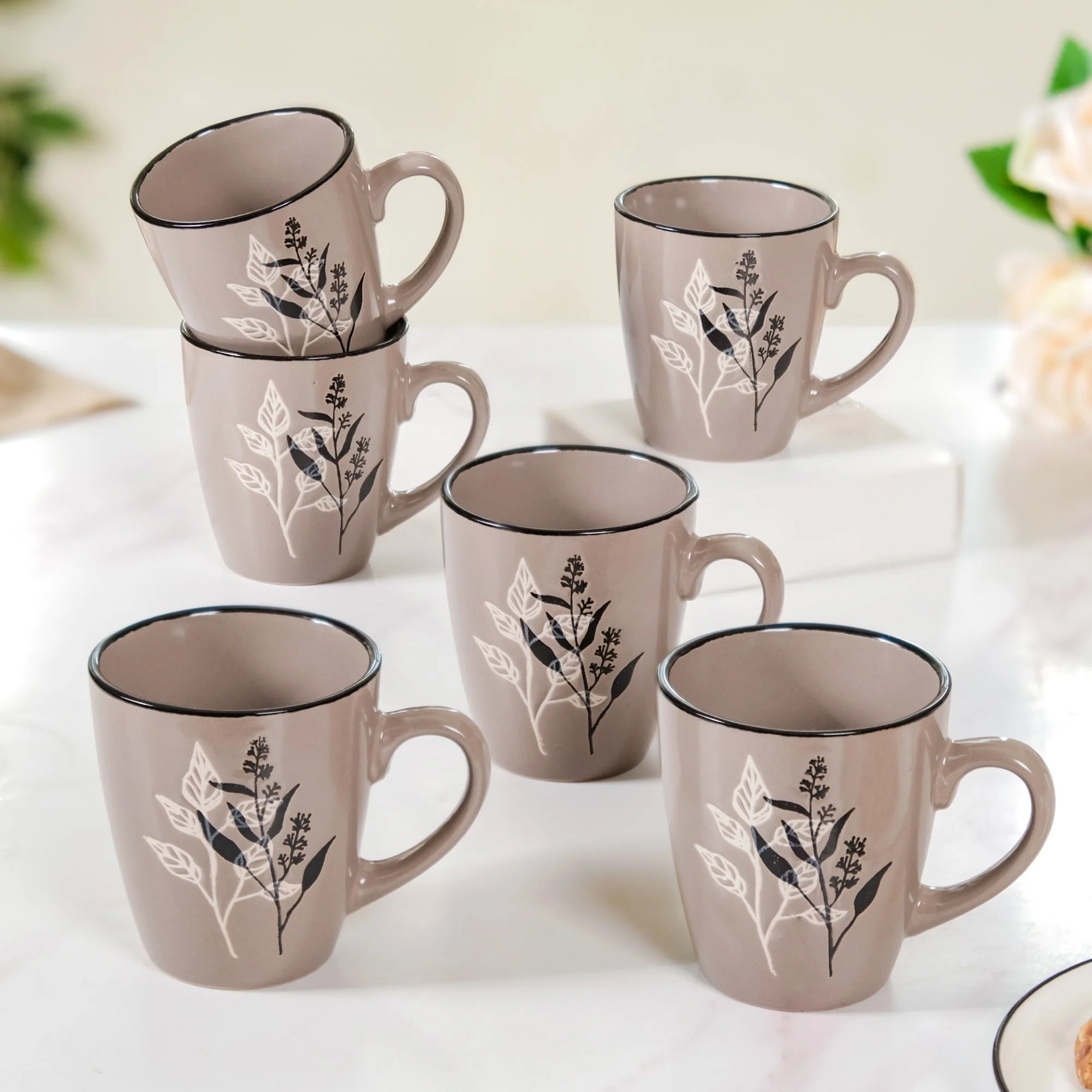 Modern Mug Set of 6 Taupe 250ml - Image 3