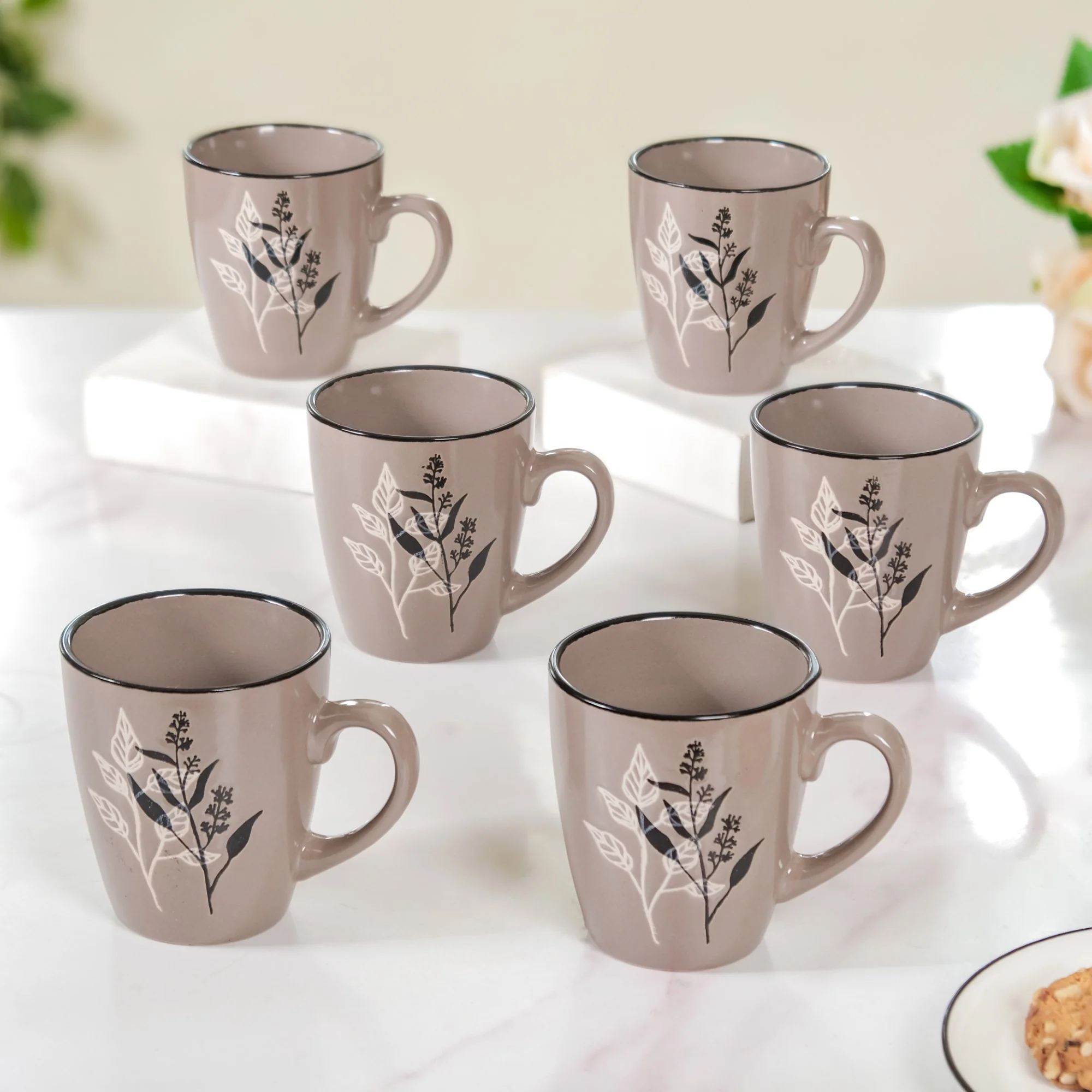 Modern Mug Set of 6 Taupe 250ml - Image 9
