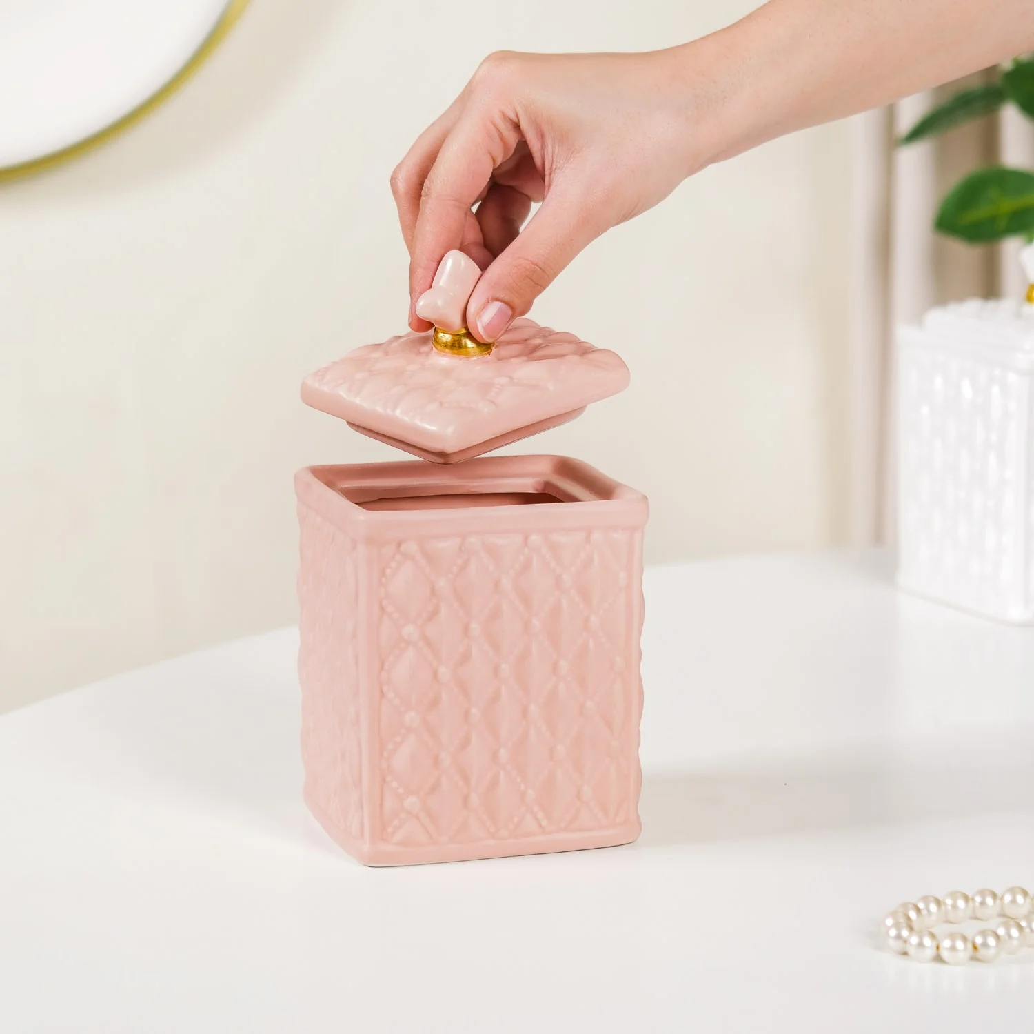 Modern Multipurpose Ceramic Jar With Lid Peach - Image 2