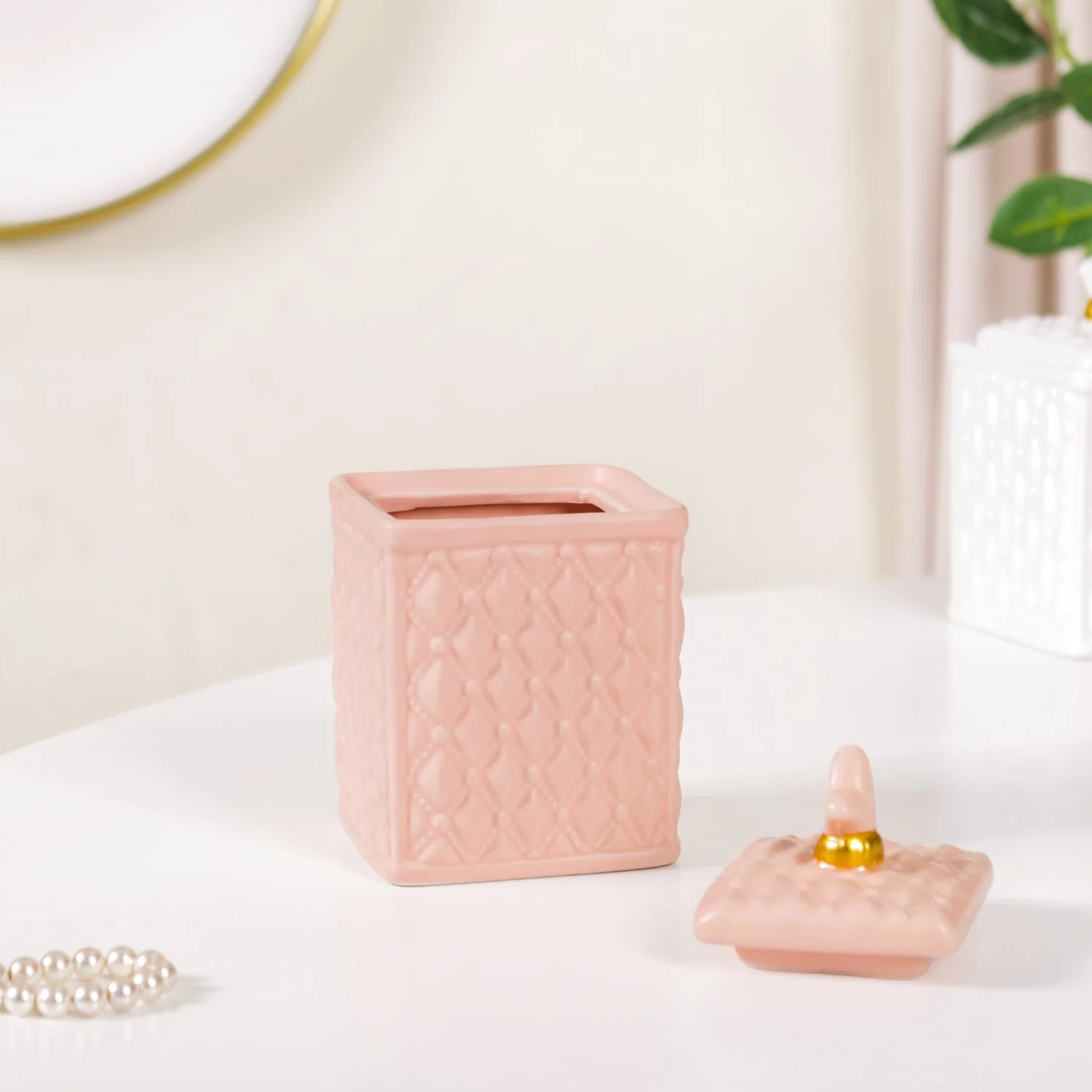 Modern Multipurpose Ceramic Jar With Lid Peach - Image 6