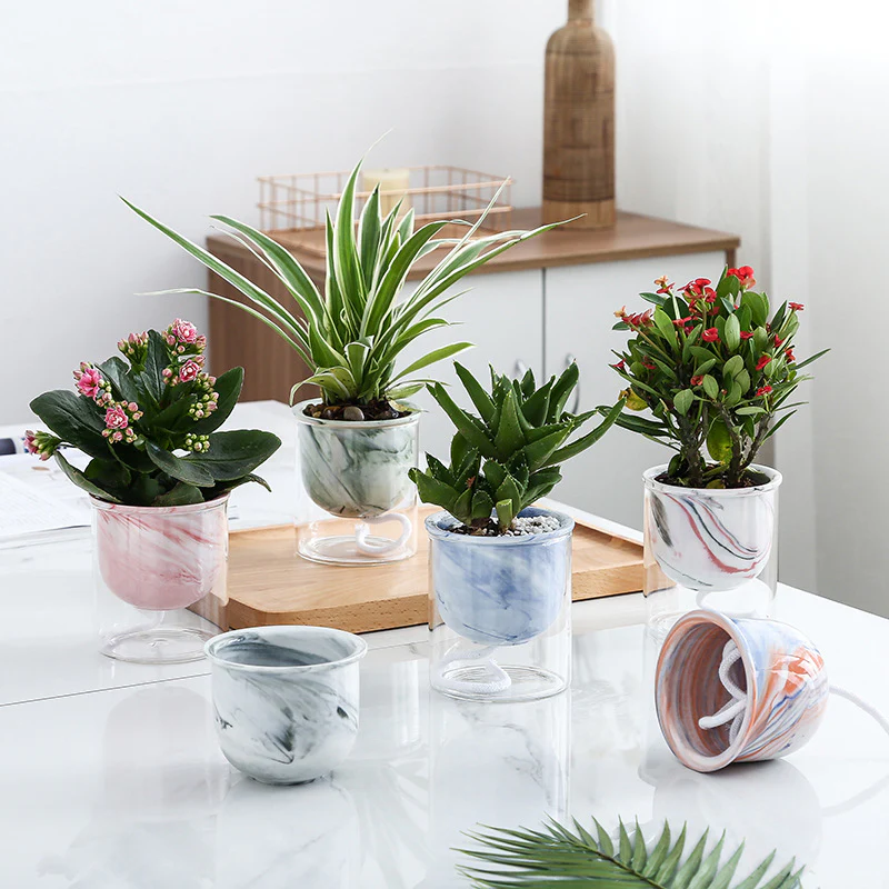 Modern Pink Ceramic Planter With Glass Stand - Image 10