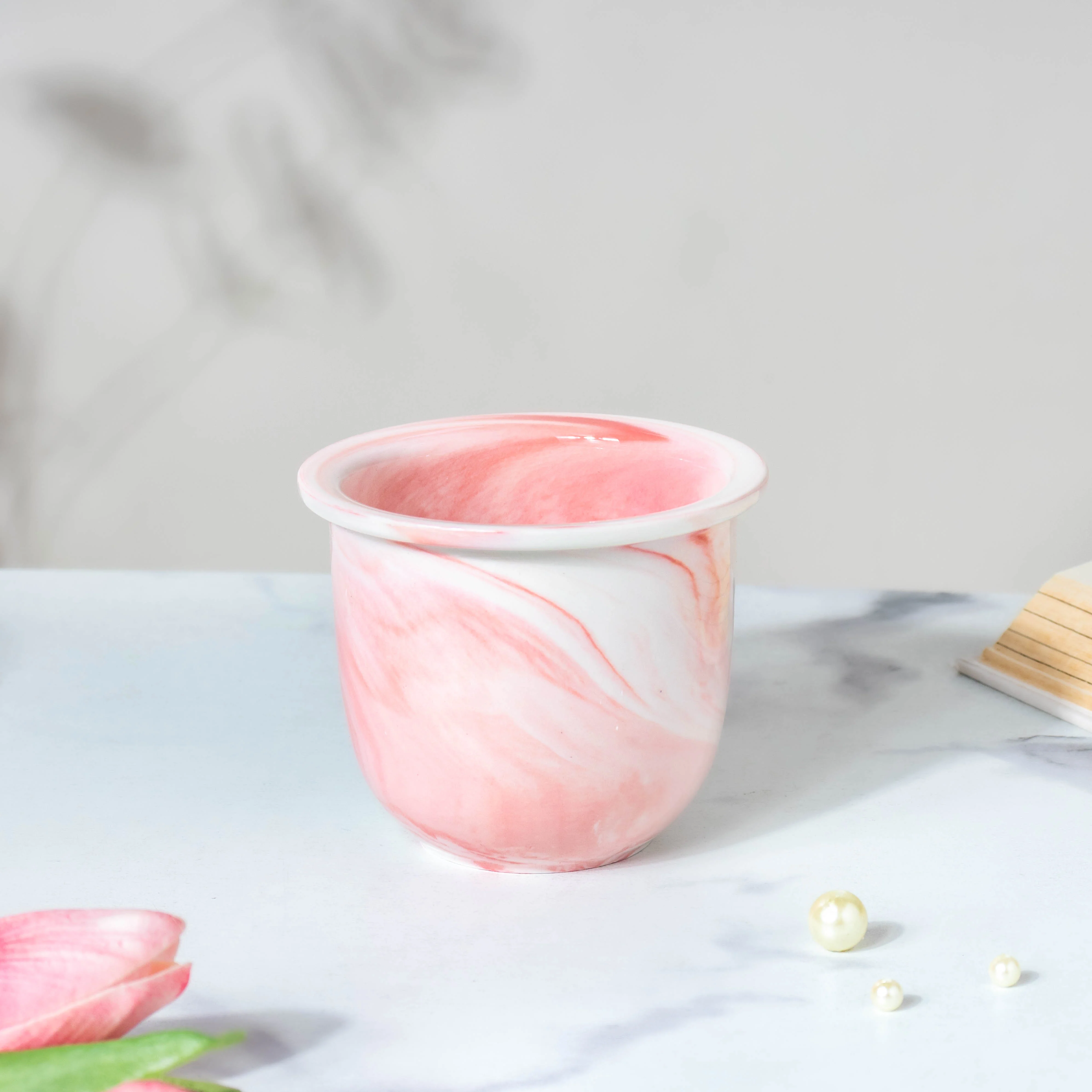 Modern Pink Ceramic Planter With Glass Stand - Image 4