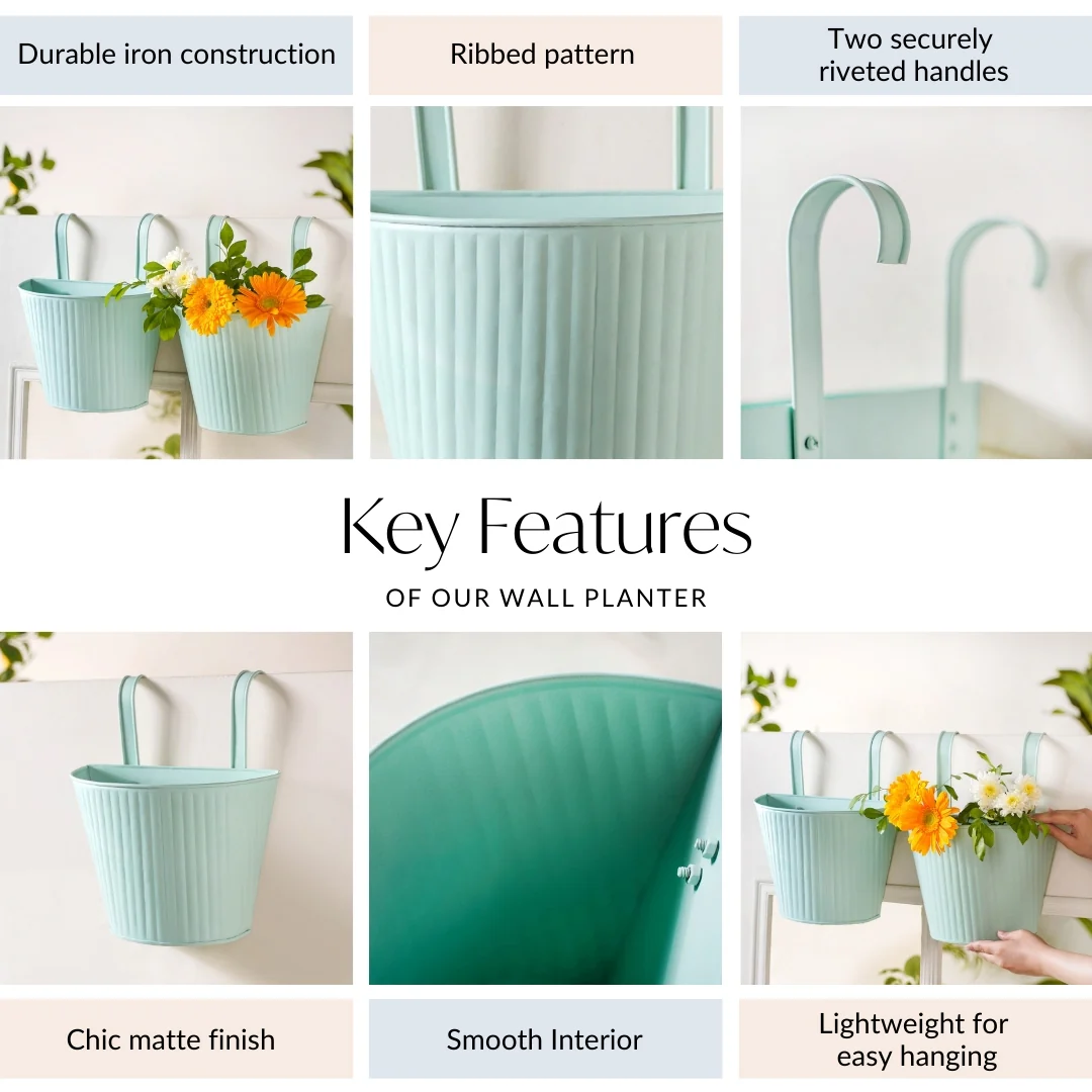 Modern Ribbed Balcony Hanging Planter Set Of 2 Mint - Image 5