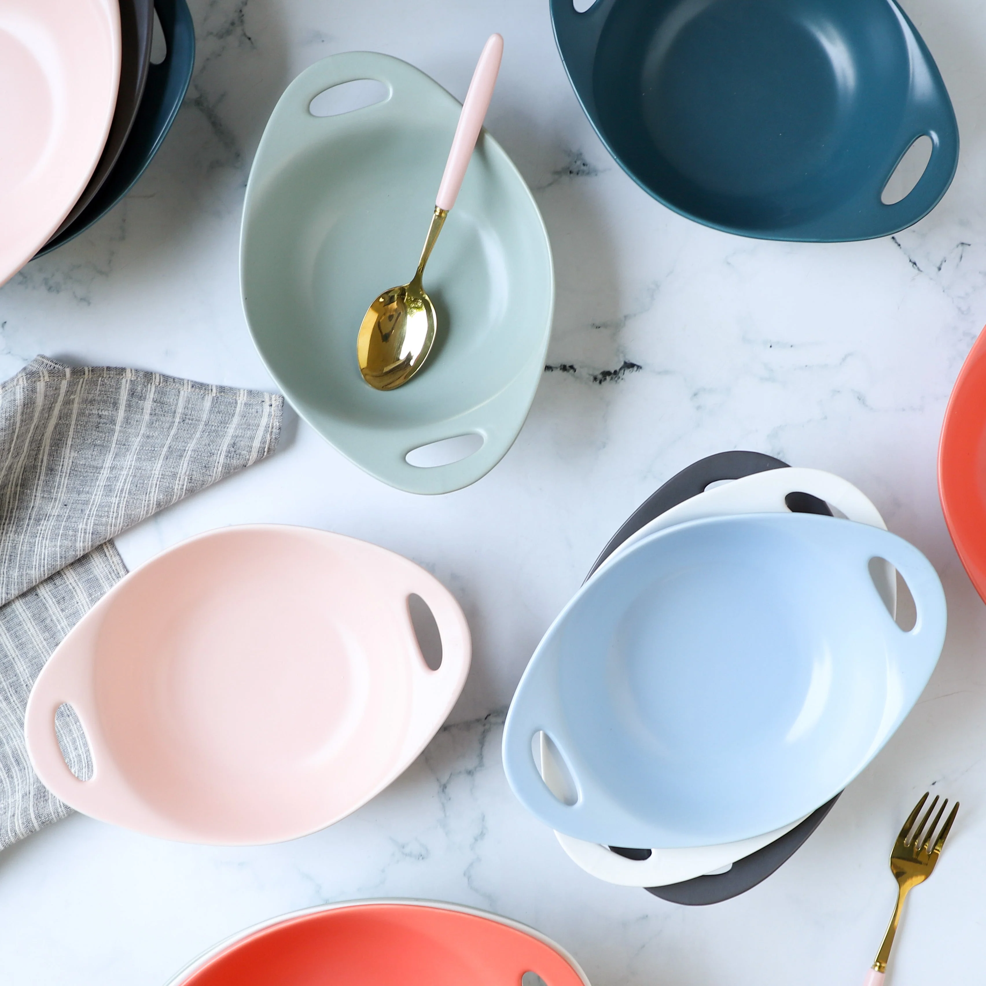 Modern Serving Bowl With Handle Blue Small - Image 5