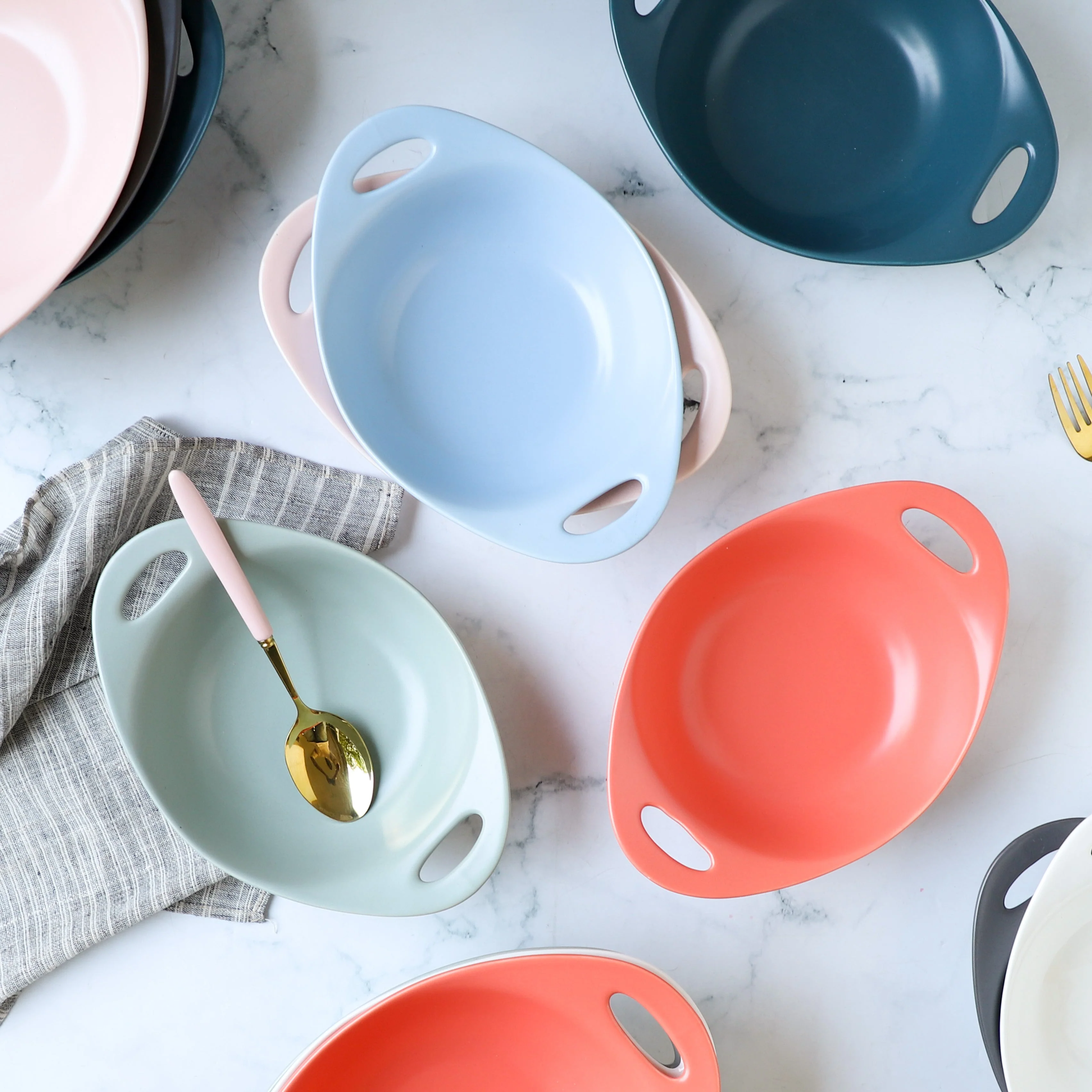 Modern Serving Bowl With Handle Blue Small - Image 6