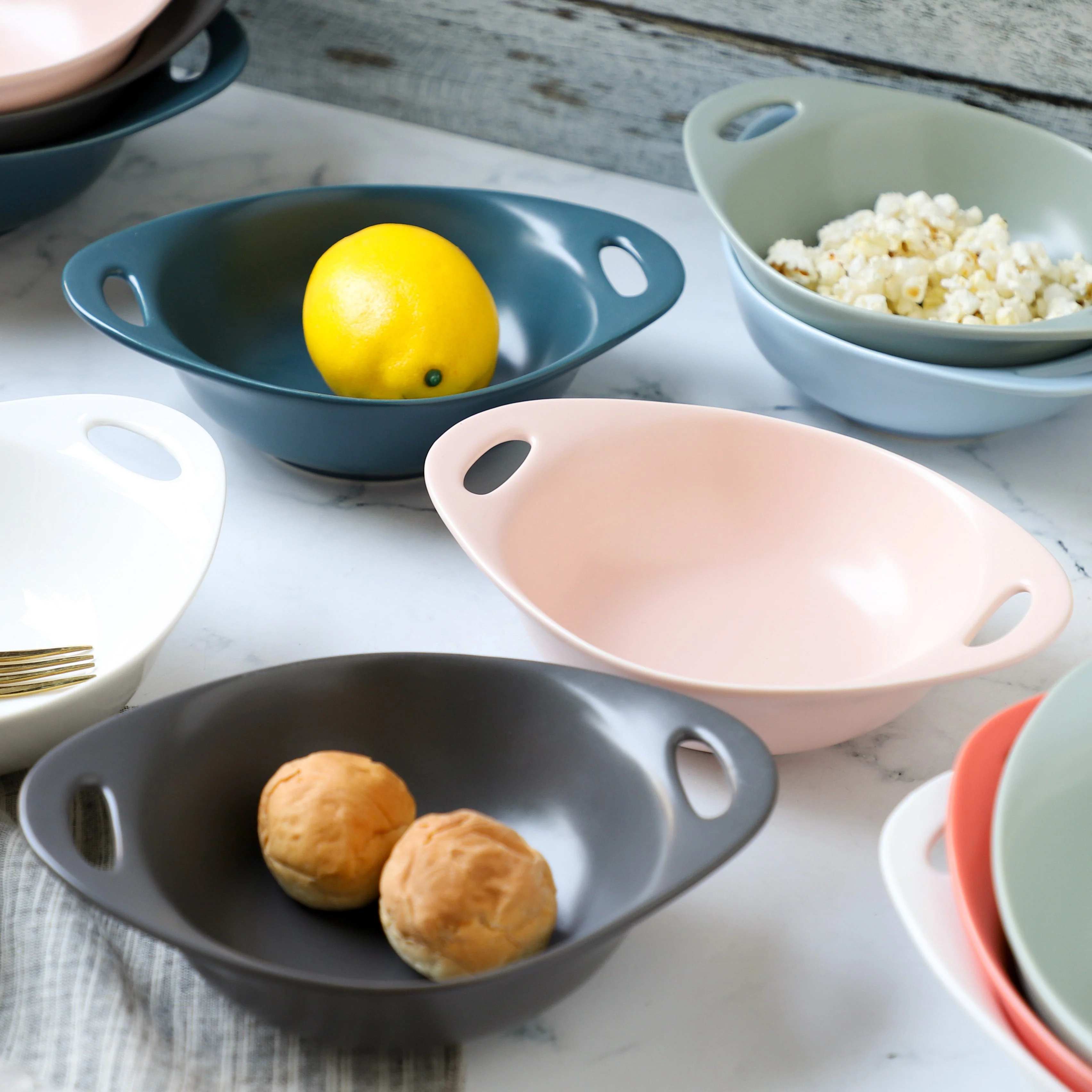 Modern Serving Bowl With Handle Grey Small - Image 2